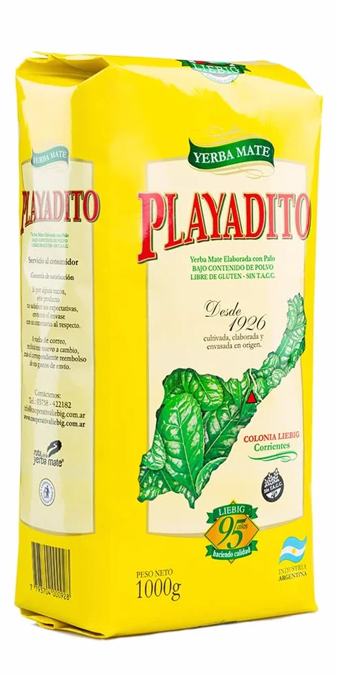 Playadito Yerba Mate Tradicional Hojas y Palos 1 Kg, Infusión Argentina Mate Suave