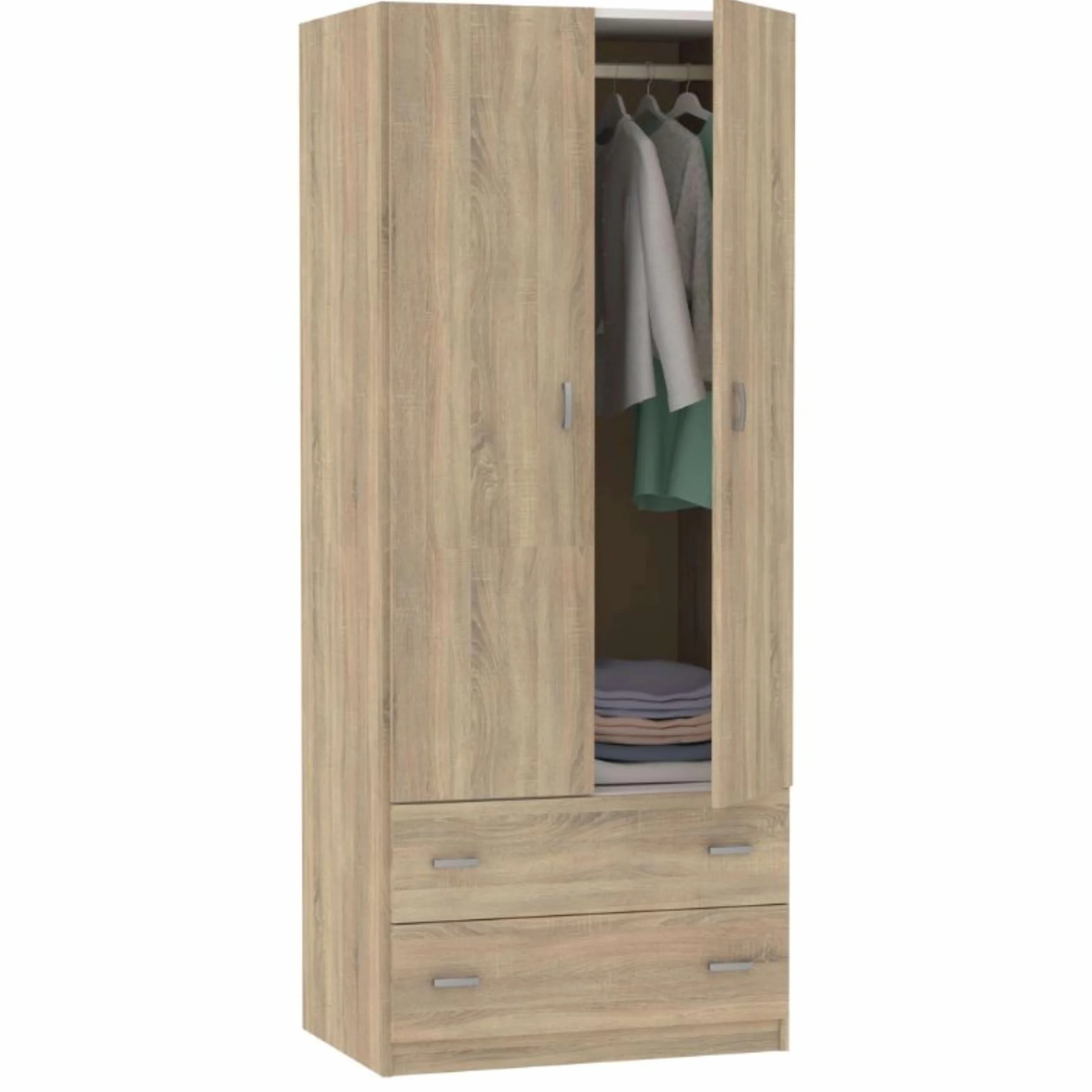 Pack Muebles Dormitorio Juvenil Tibet Estilo Natural en Color Roble Cambrian (Cama + Armario + Cómoda)