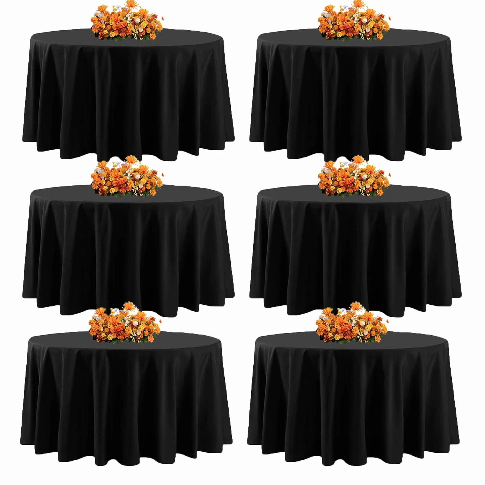 Paquete de 6 manteles redondos negros de 90 pulgadas, mantel redondo de tela de poliéster, antimanchas y arrugas, mantel lavable para bodas, fiestas, banquetes, cenas