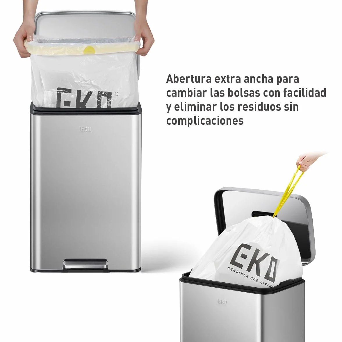 EKO Madison Cubo de Basura Cocina 50L con Pedal y Tapa de Cierre Suave | Acero Inoxidable Antihuella | Papelera Moderna y Robusta | Gran Capacidad para Reciclaje