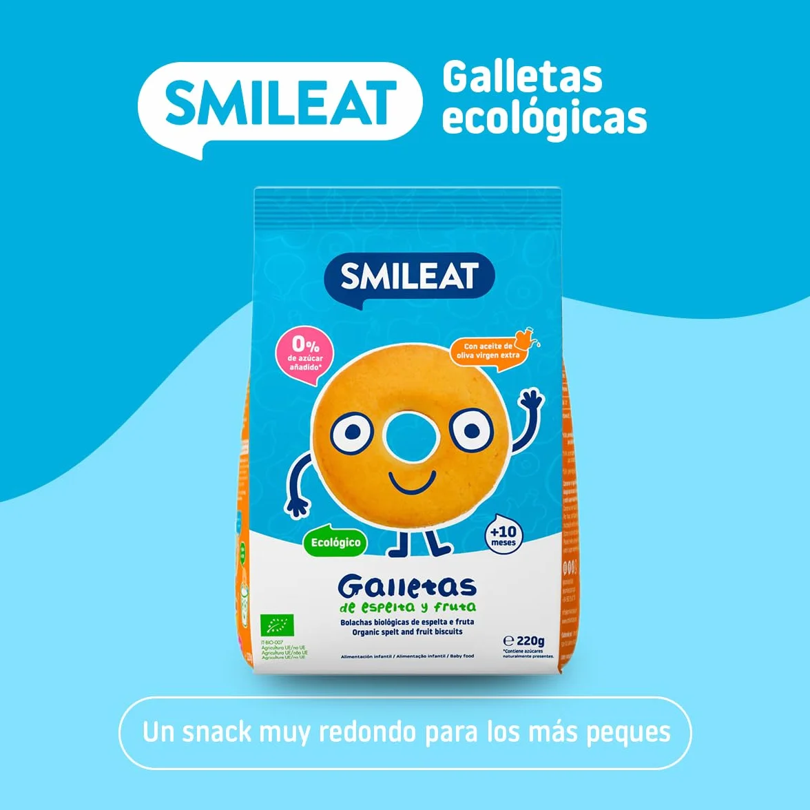 Smileat Galletas de Espelta y Fruta para Peques 10+ meses Sin Azúcar Añadido Aceite de Oliva Virgen Extra 220g