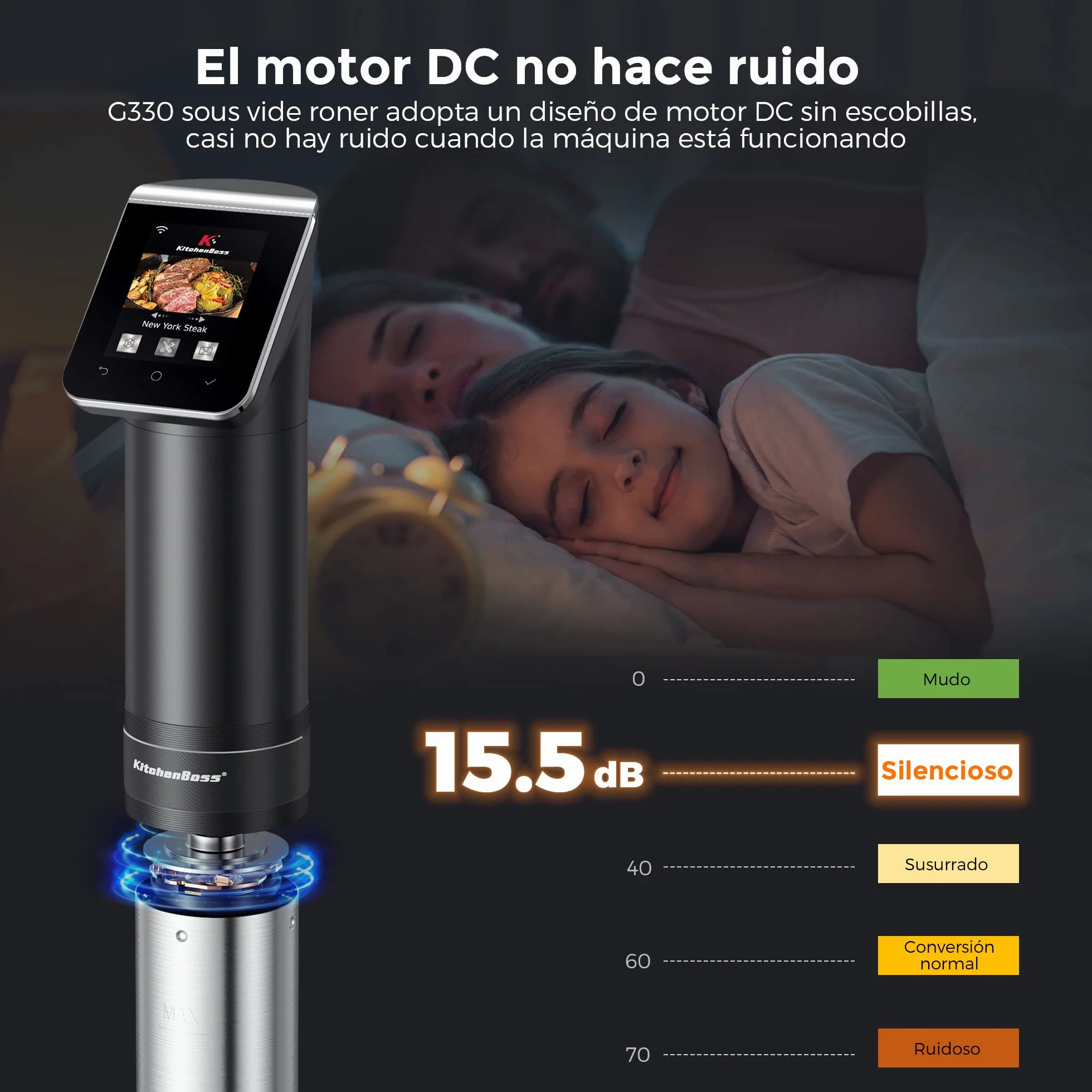 KitchenBoss Wifi Roner Cocina Baja Temperatura: G330 WLAN Sous Vide Roner, 1100W,Inmersión a Prueba de Agua IPX7 Circuladores Control de APP y Temperatura de Precisión TFT táctil Muy tranquilo