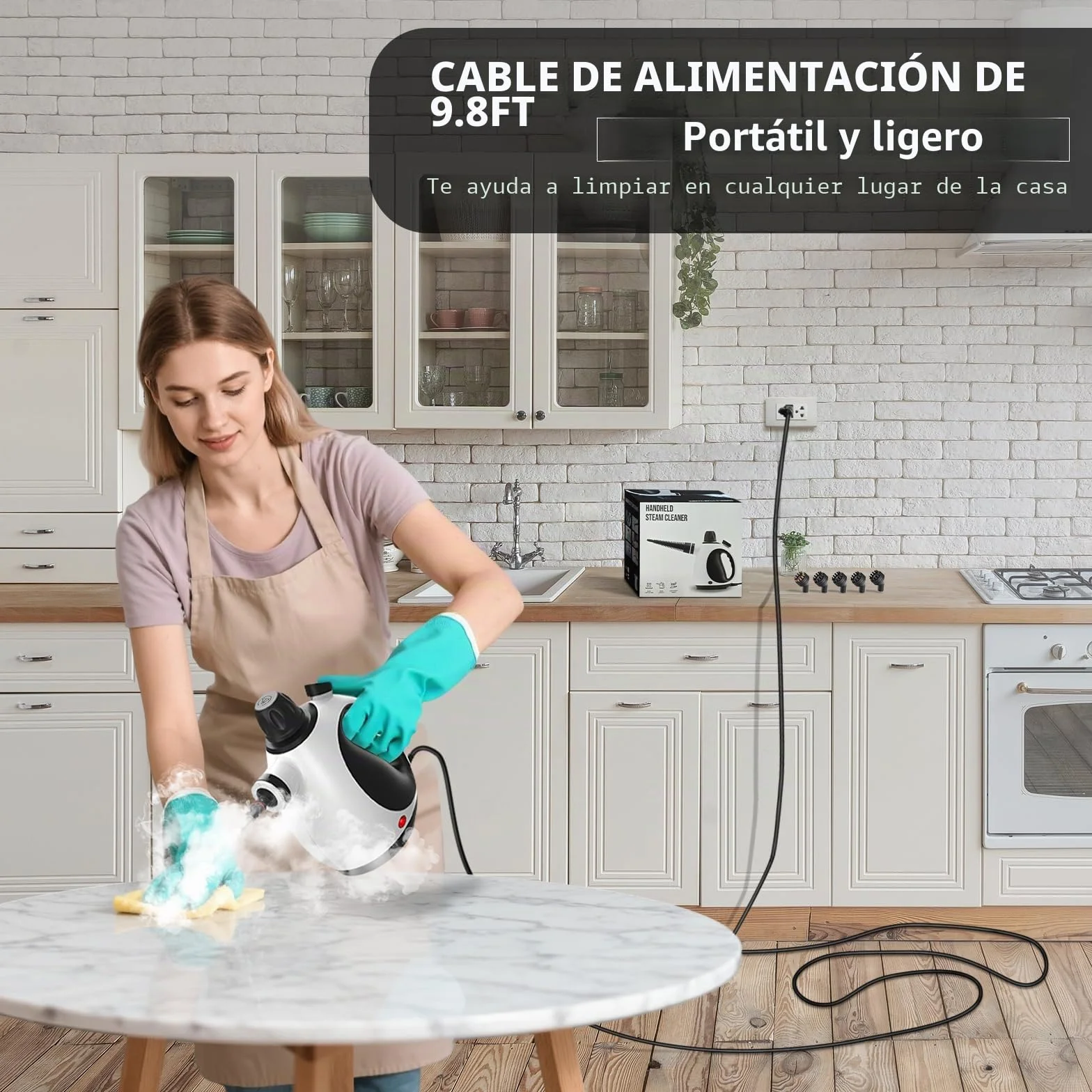 Vaporeta Limpieza Hogar Portátil Multiusos con Cierre de Seguridad y 14 Accesorios, Presurizado de Mano para Baño Ventanas Cocina