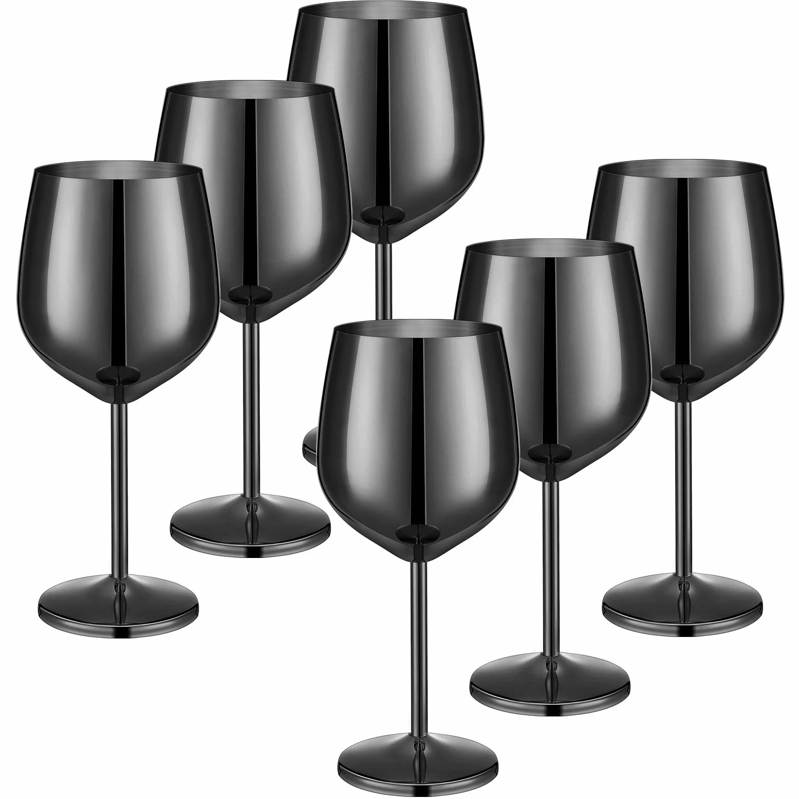 Juego de 6 copas de vino de acero inoxidable irrompibles de 18 onzas, copas de vino metálicas para eventos al aire libre, fiestas, playa, piscina, viajes, aniversario de boda (negro)