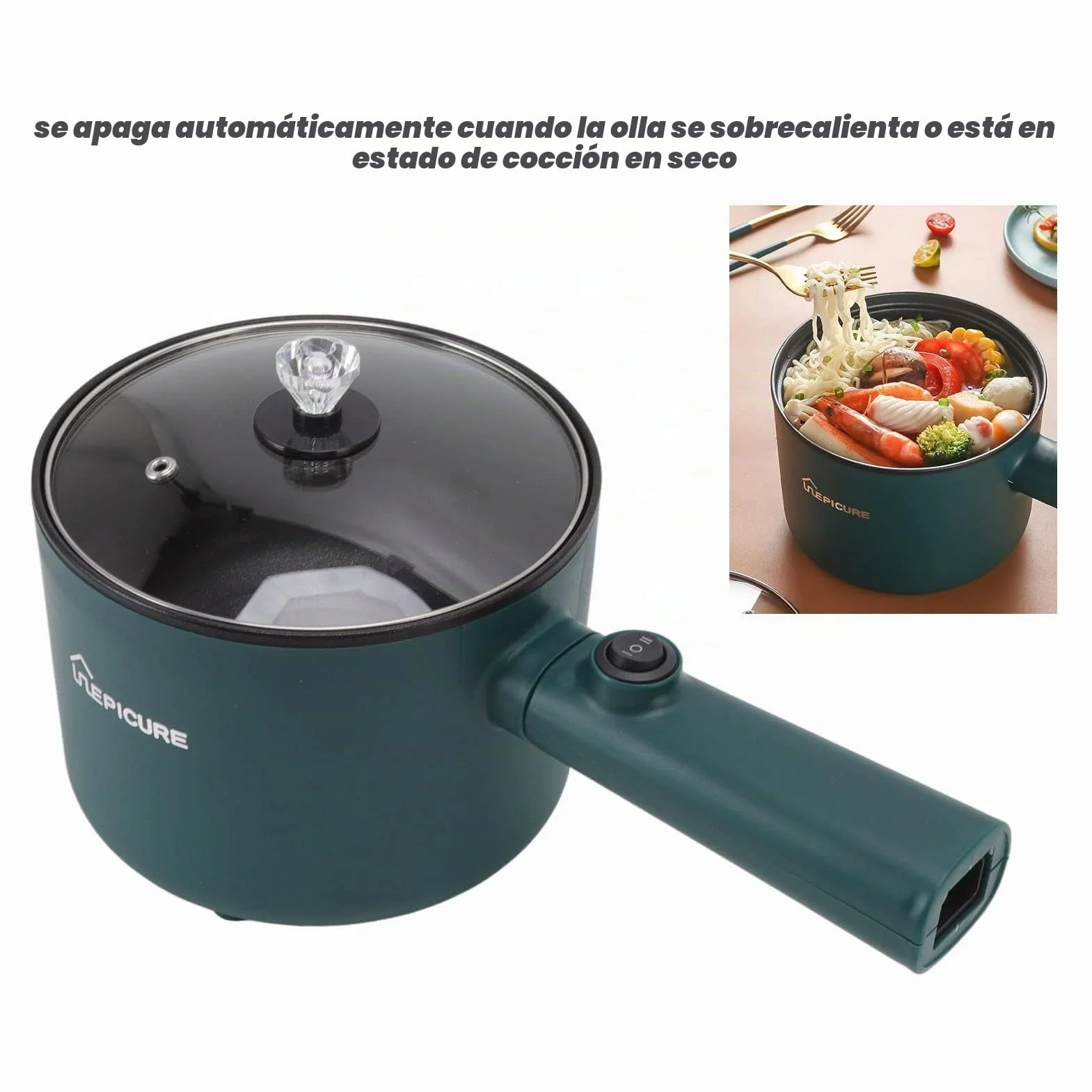 Olla caliente eléctrica 1.8L Multicooker con tapa para fideos, viaje