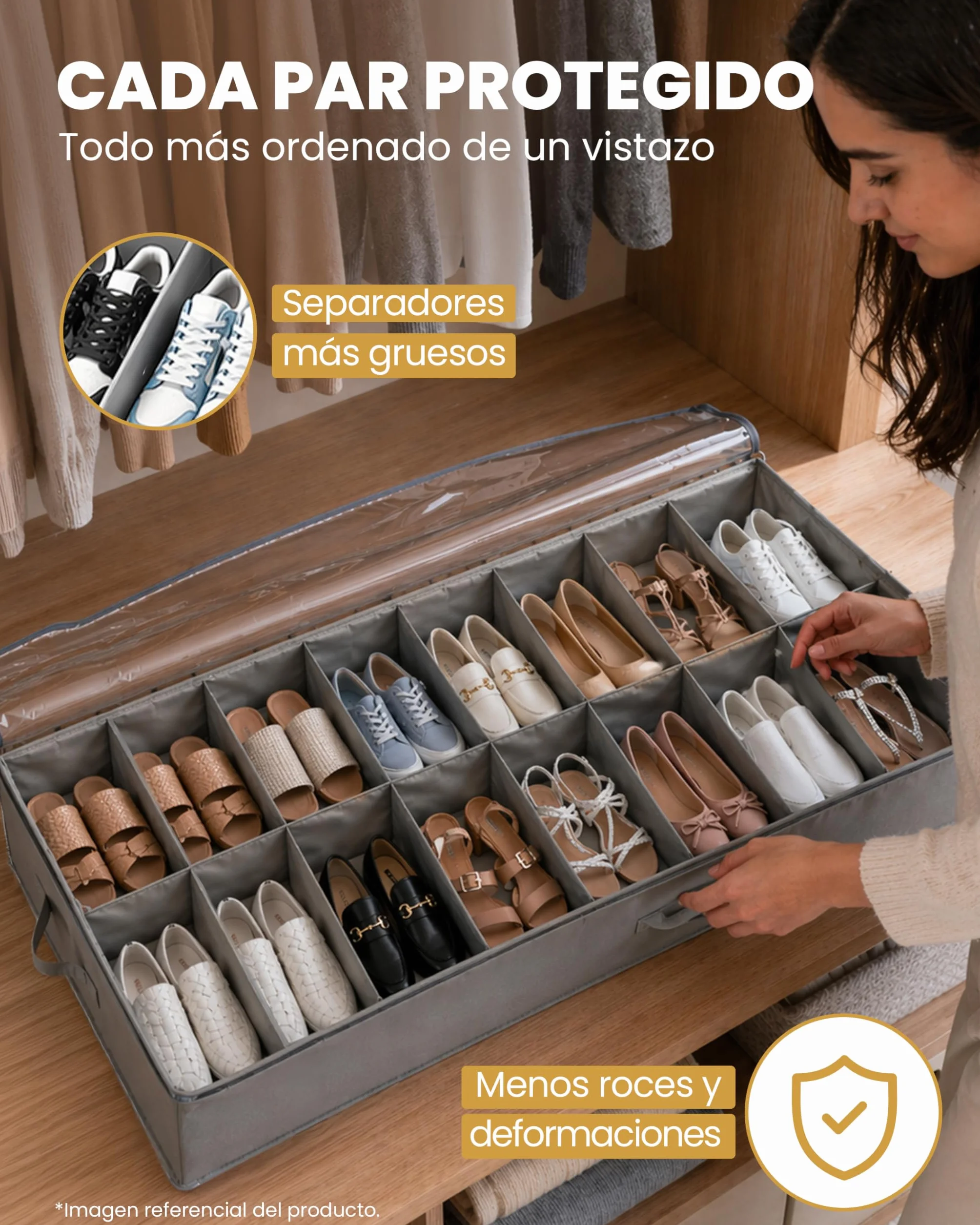 Organizadores de Zapatos Debajo de la Cama, Cajas de Almacenaje de Tela no Tejida, Plegables con Tapa Transparente de PVC y 3 Asas