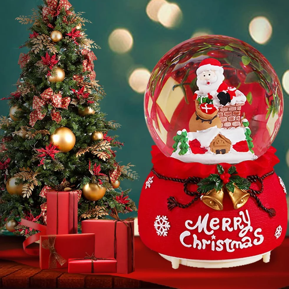 Linterna de Navidad Bola de Agua Papá Noel Música Giratoria Intermitente Regalos Decoración Hogar