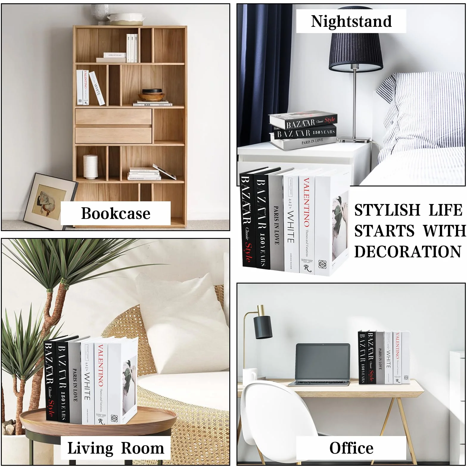 Juego de 6 libros falsos decorativos de tapa dura, plegable, apilados, modernos, para mesa y estante del hogar, crea un ambiente sofisticado (color B)