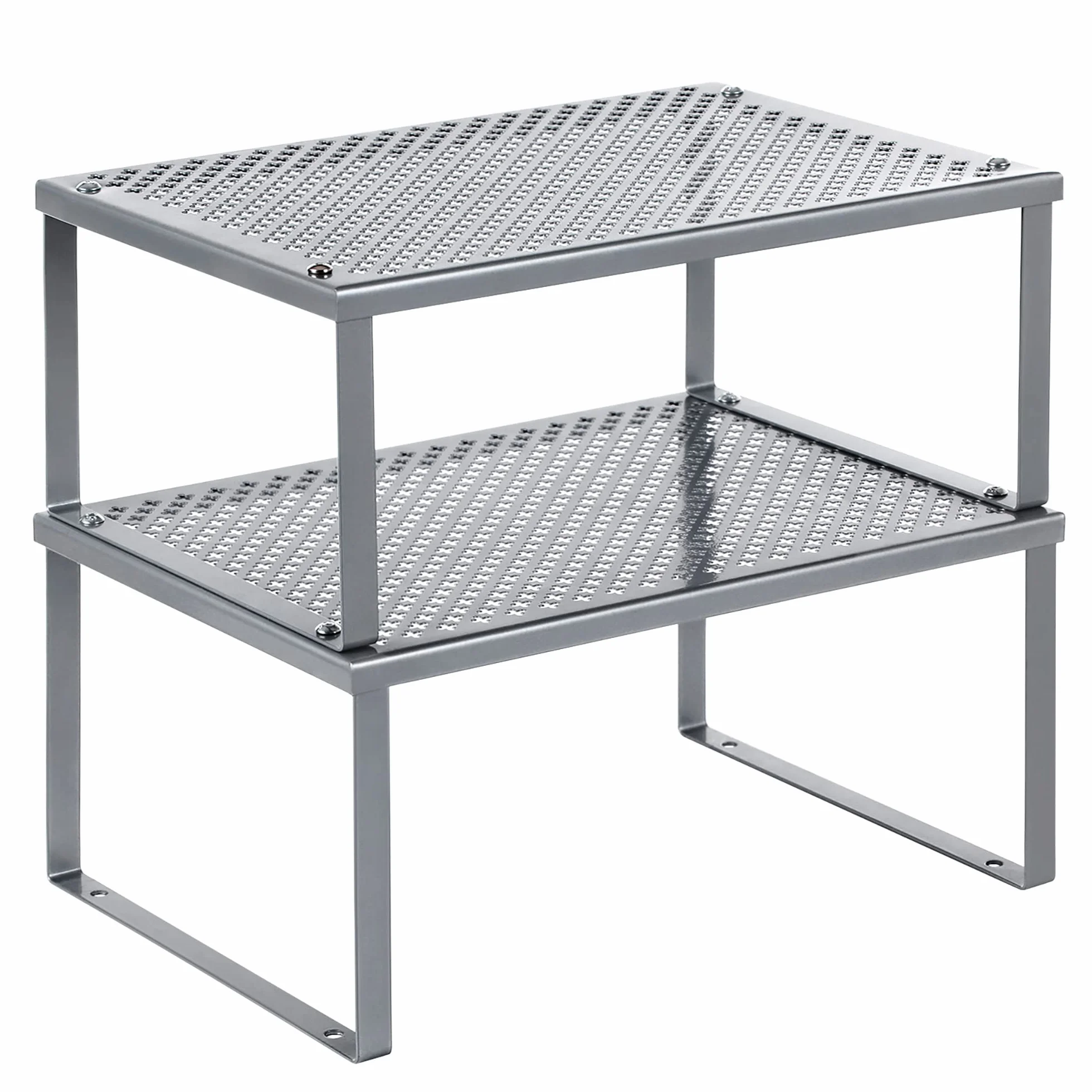 SONGMICS KCS401G01 - Juego de 2 estantes para especias, organizador de cocina, soporte para especias, ampliable, apilable, estantería pequeña, metal, color plateado