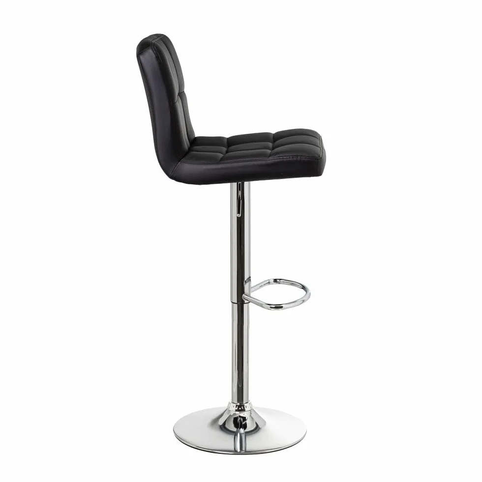 LOLAhome - Taburete Alto de Cocina Giratorio en 360°, Sillas de Bar Regulable en Altura de 93 a 113 cm, con Respaldo de Polipiel, Estructura Metal y Reposapiés, Negro