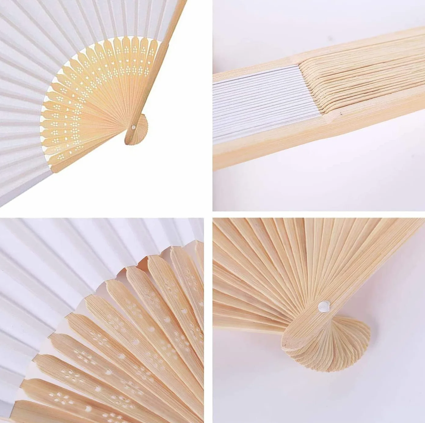 iZoeL 12 Abanicos Blanco Boda Invitados Mano, Abanicos de Papel Plegables con Varillas de Madera, Incluye 12 Bolsas de Organza, Detalles Bodas Invitados Fiesta Verano