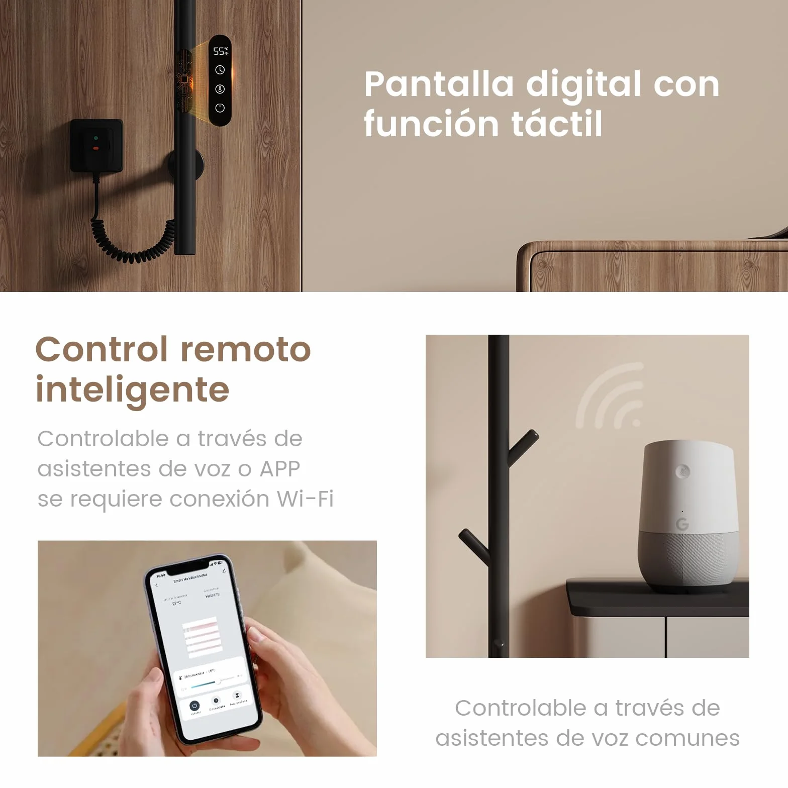 EMKE Toallero Eléctrico de baño, Diseño de toallero eléctrico con Barra, Control de Temperatura Inteligente, toallero Calefactor con 6 Ganchos, Negro