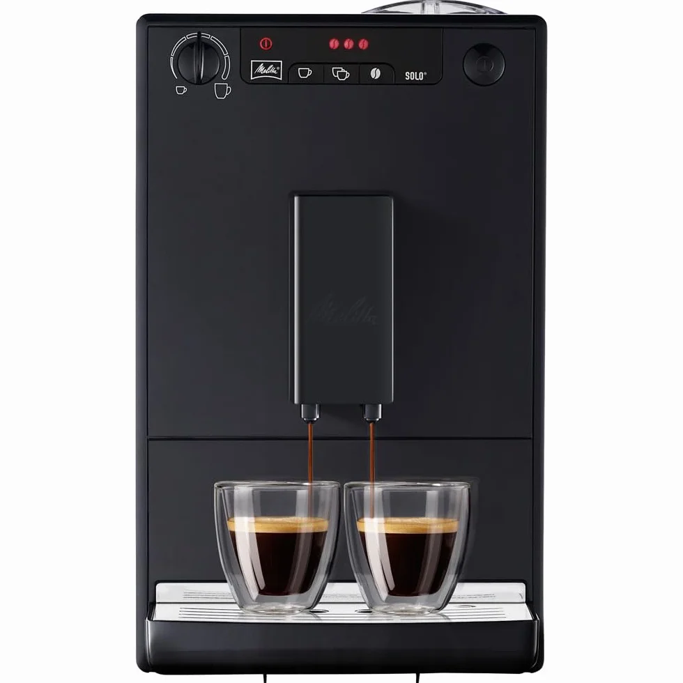 Melitta, Solo E950-222, Cafetera Superautomática con Molinillo, 15 Bares, Café en Grano para Espresso, Limpieza Automática, Personalizable, Pure Black
