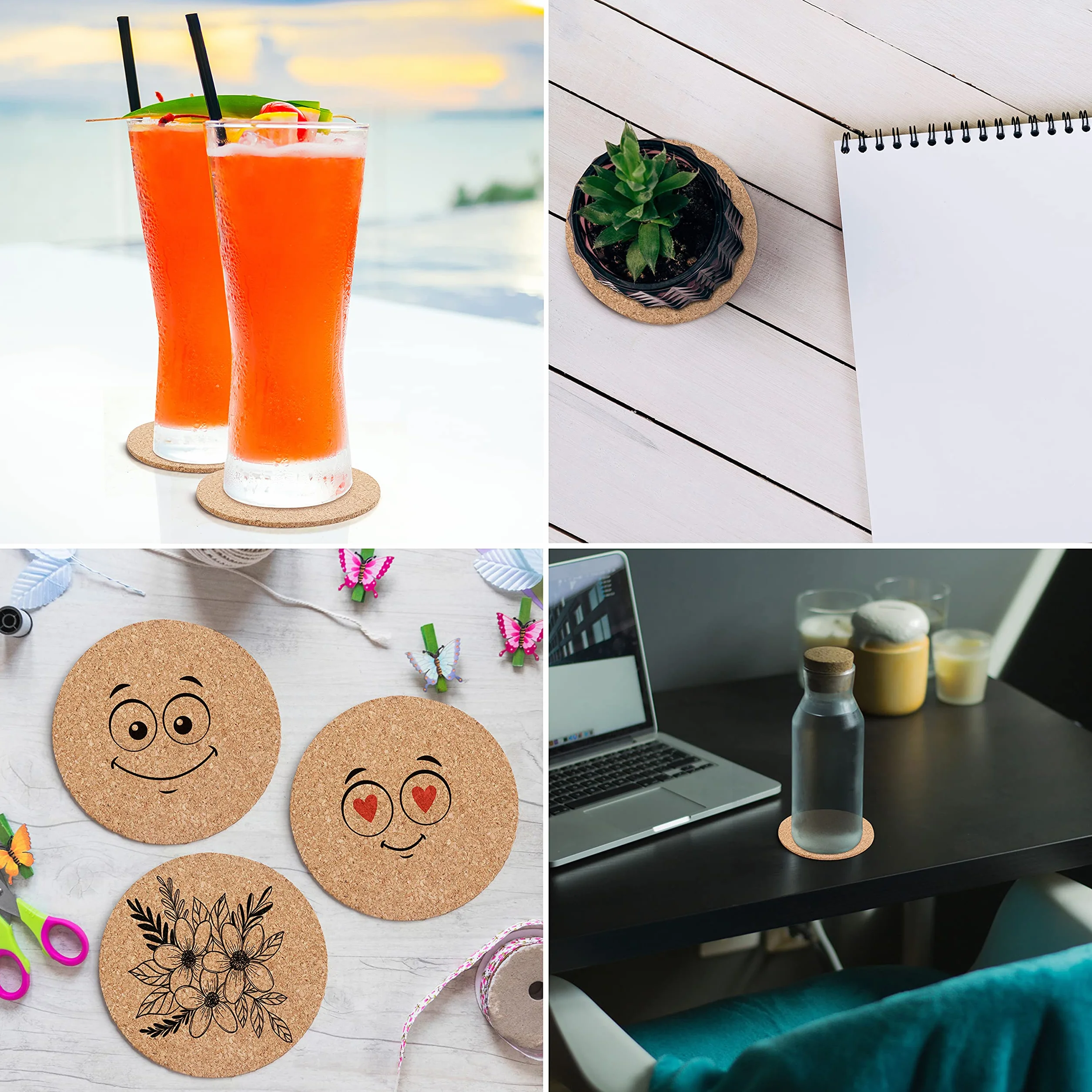 BELLE VOUS Posavasos Corcho Redondos (Pack de 50) Posa Vasos 10 cm de Diámetro 2 mm de Grosor – Posavasos Accesorios de Cocina Lisos Reutilizables y Absorbentes – Hogar, Oficina, Bar, Restaurant, Pub