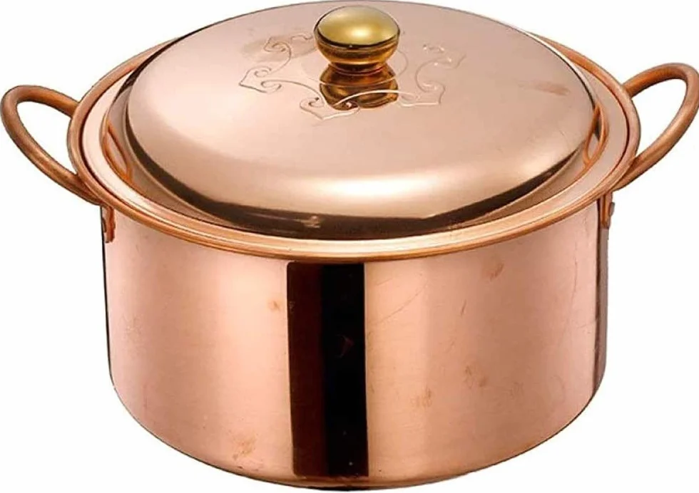 Olla de Sopa y Estofado de Cobre Hecha a Mano - Cazuela Profunda Para Estufa de Gas - 26cm