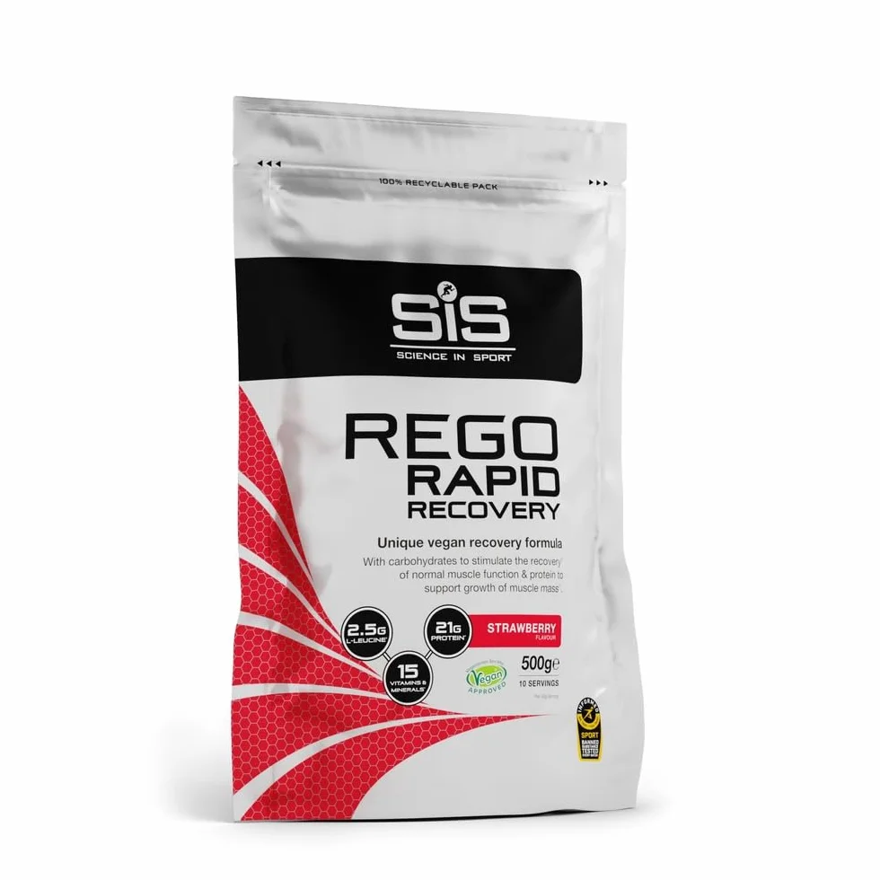 Science in Sport Rego Rapid Recovery 500g Fresa Vegan Bebida regeneradora en polvo con carbohidratos, proteínas, electrolitos, vitaminas y minerales