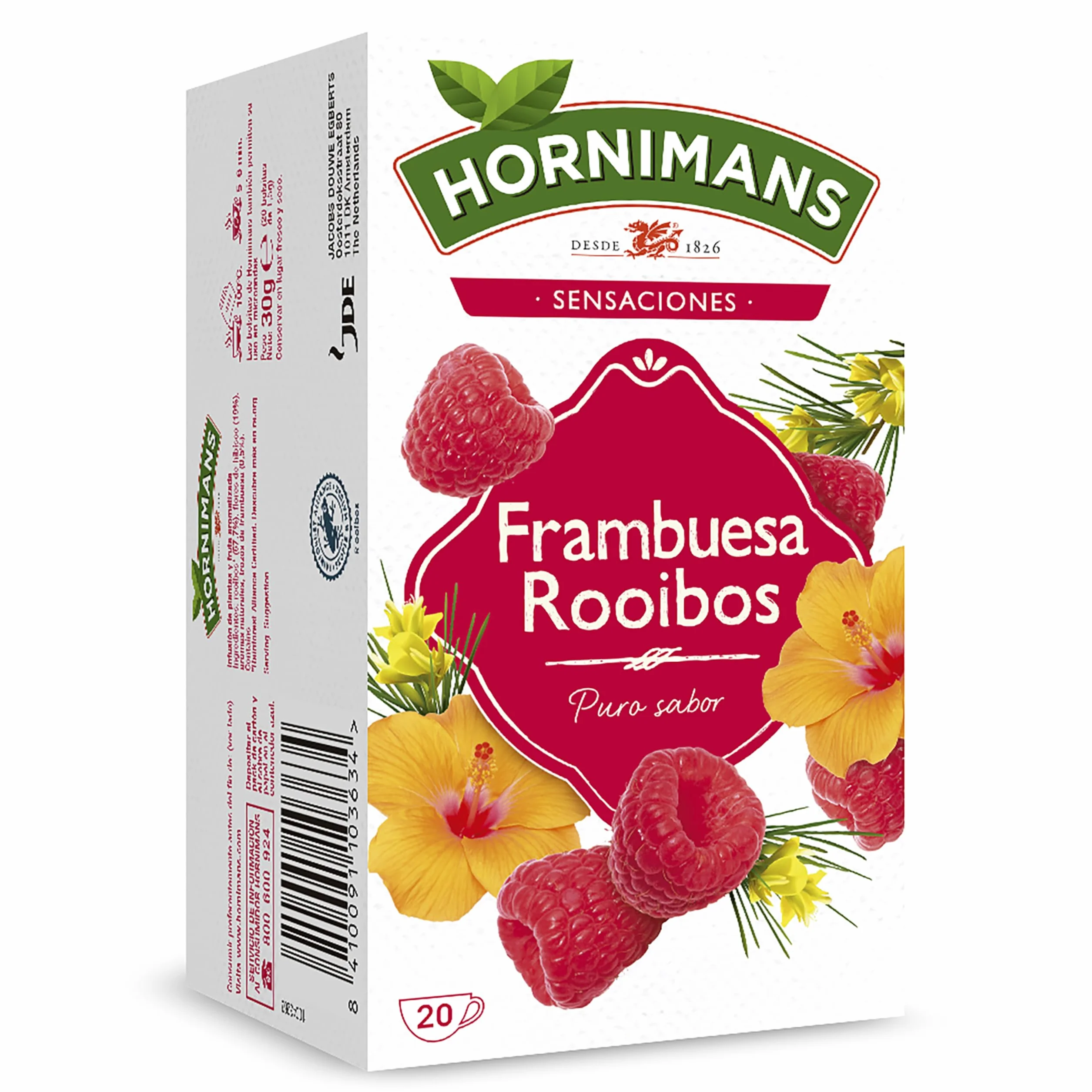 Hornimans Infusión de Frambuesa Rooibos 100% Natural 20 bolsitas Sin Teína