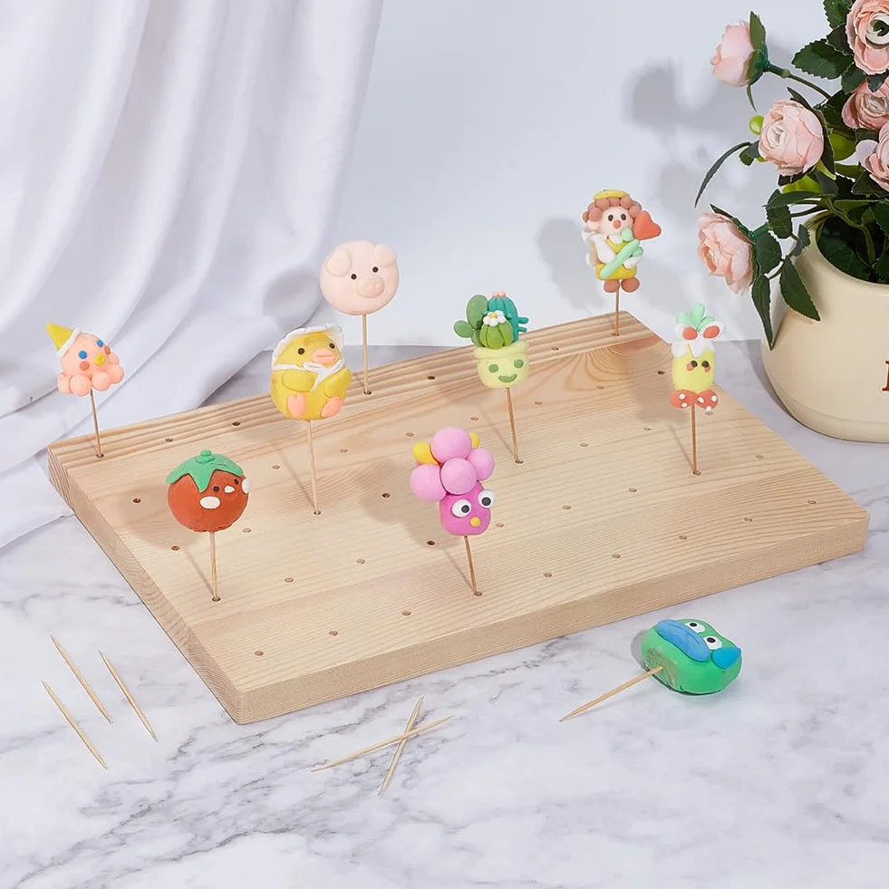 PH PandaHall Soporte de madera para brochetas de 45 agujeros, para alimentos, frutas, brochetas, suministros de catering, figuras de arcilla, bandeja de exhibición para aperitivos, cócteles, fiestas,