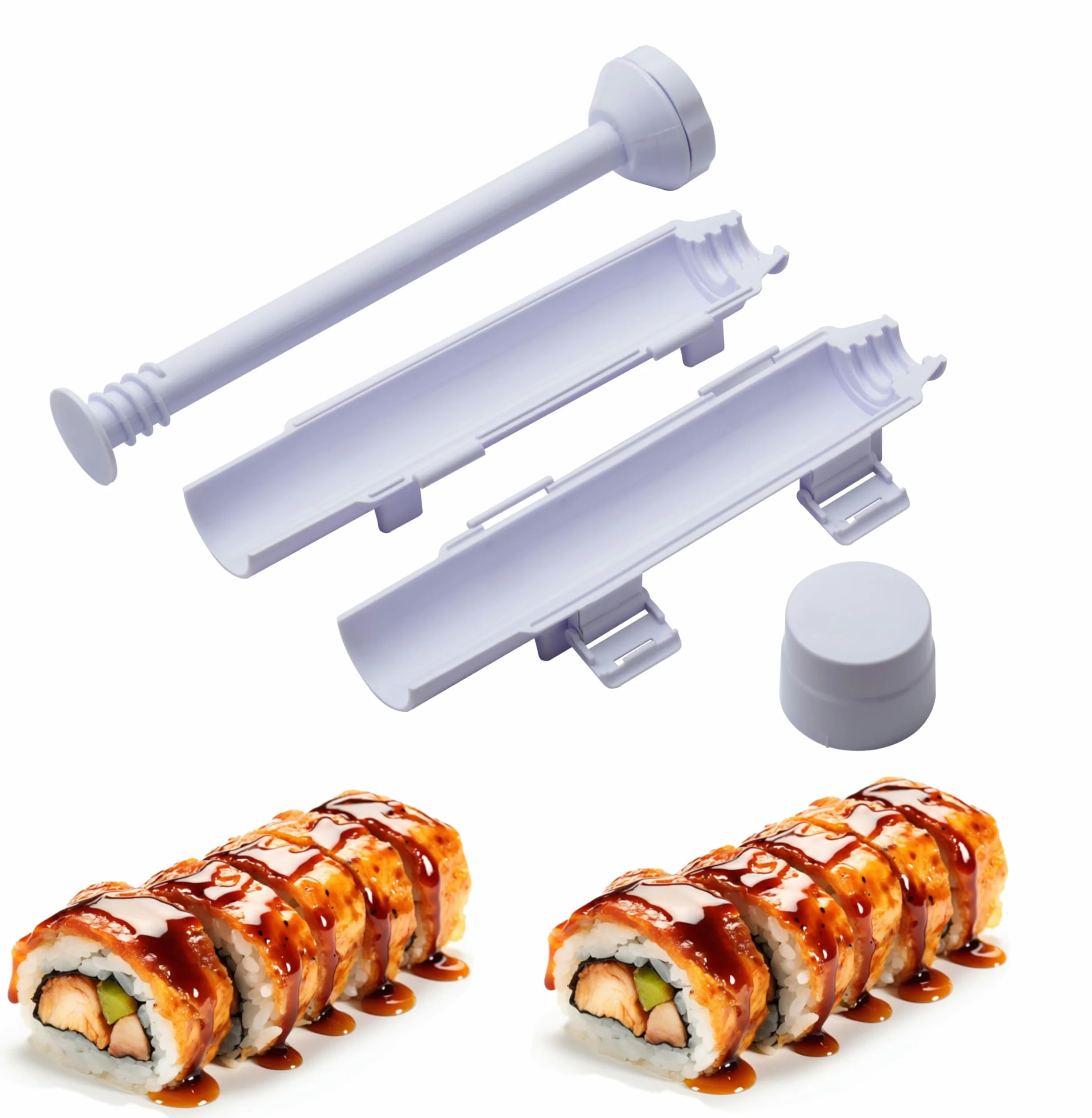 URED - Molde profesional para sushi bazooka, de plástico de grado alimenticio, para hacer sushi, arroz, verduras, carne, sushi, maquinaria, utensilios de cocina, color blanco