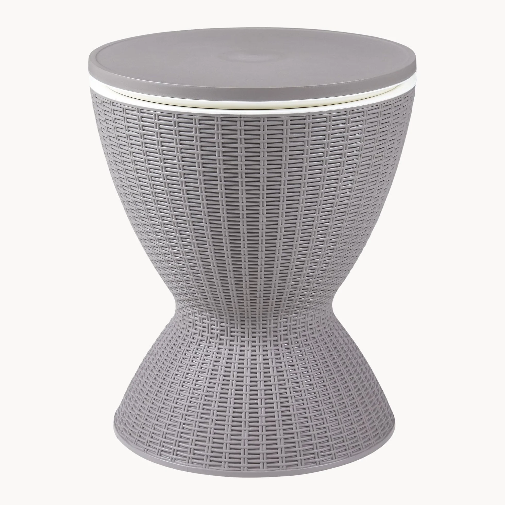 casa.pro Mesa Nevera Jardín Atessa Cubitera de Hielo con Bandeja Elevable Nevera para Playa Terraza Capacidad 30 L Aprox. 40 Latas Imitación Ratán Polipropileno 58xØ49cm - Marrón Claro