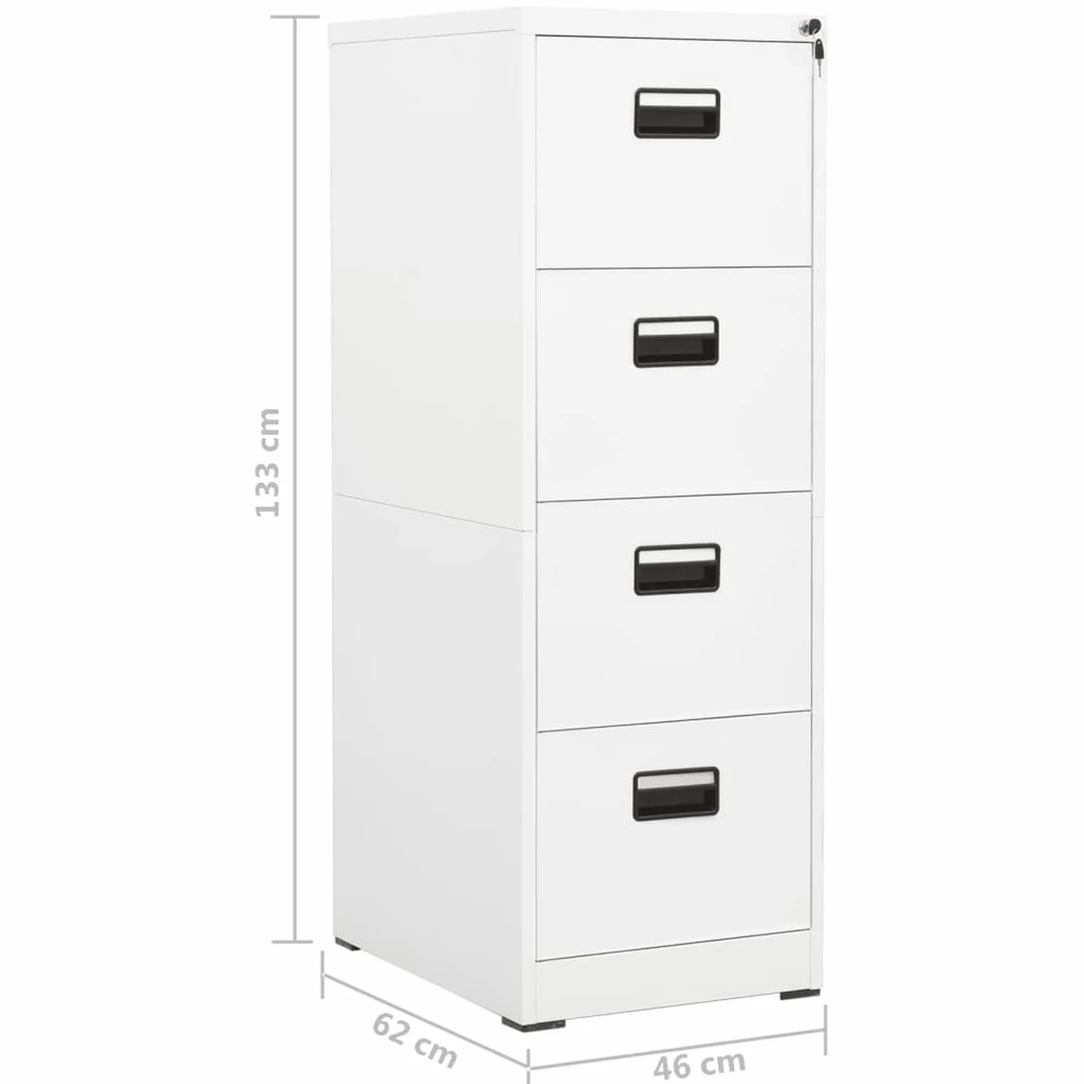 Armario Archivador Armarios Metalico Archivador Oficina de Acero Cajonera Oficina en Color Blanco con 4 Cajones y Cerradura .46 x 62 x 133 cm