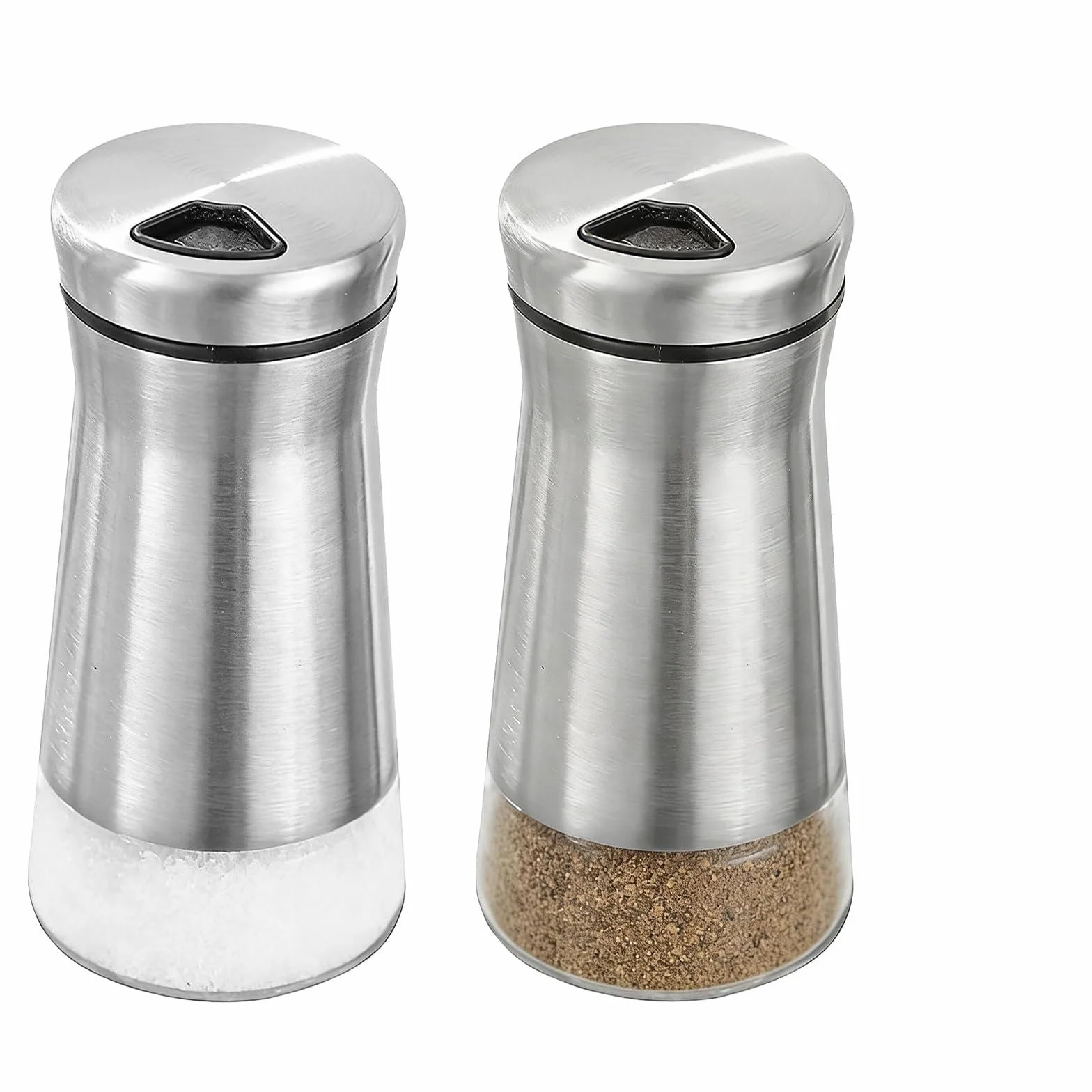Salero y Pimentero de Cristal con Tapa Ajustable Acero Inoxidable Juego de Tarros de Especias para Cocina
