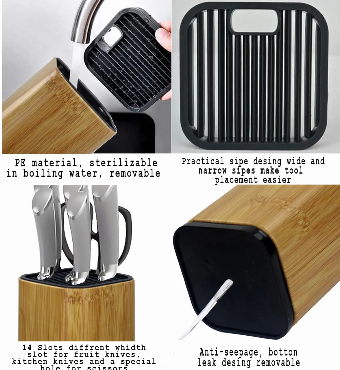 Bloque para Cuchillos de Acero, Soporte con Ranuras para Tijeras, Almacenamiento Plateado