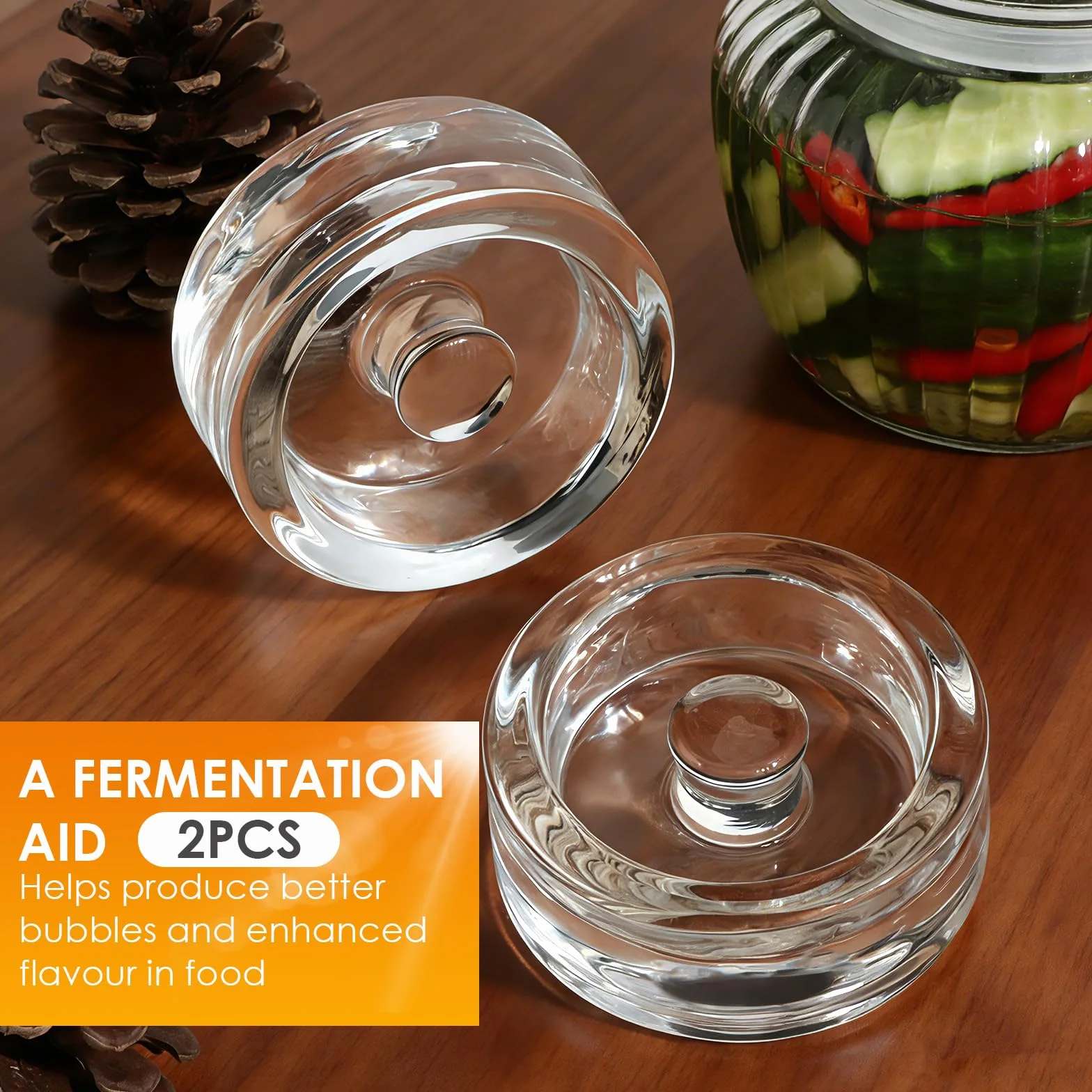 2 Piezas Pesas de Fermentación, Pesas de Vidrio para Fermentación Peso para Fermentación de Alimentos Caseros como Kimchi Chucrut y Encurtidos