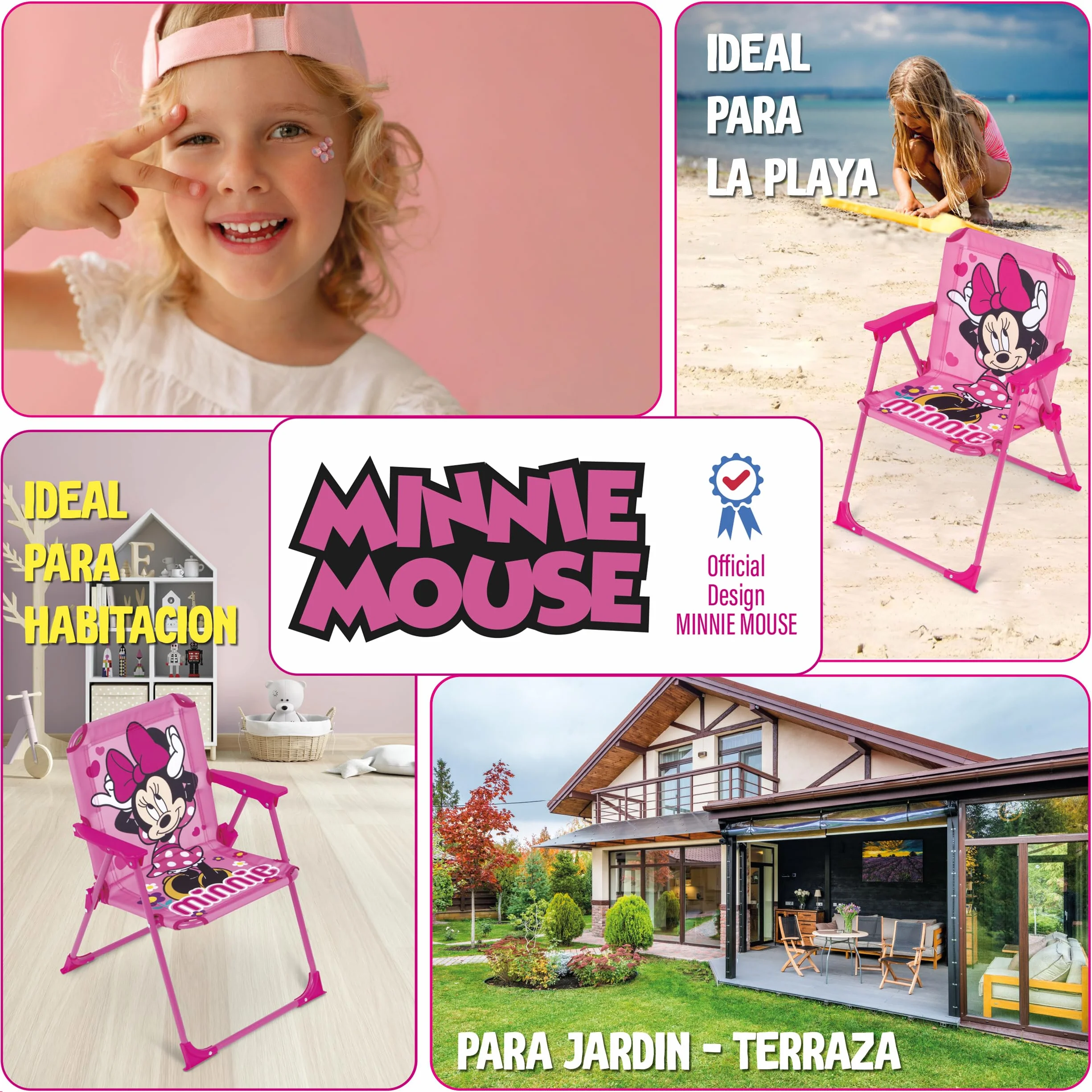 ARDITEX Silla Plegable Infantil Minnie Mouse Disney. Silla Exterior para Playa, Jardín y Terraza. Estructura Metálica, Apoyabrazos de Plástico y Asiento Lona 38 x 32 x 53 cm Rosa, WD16175