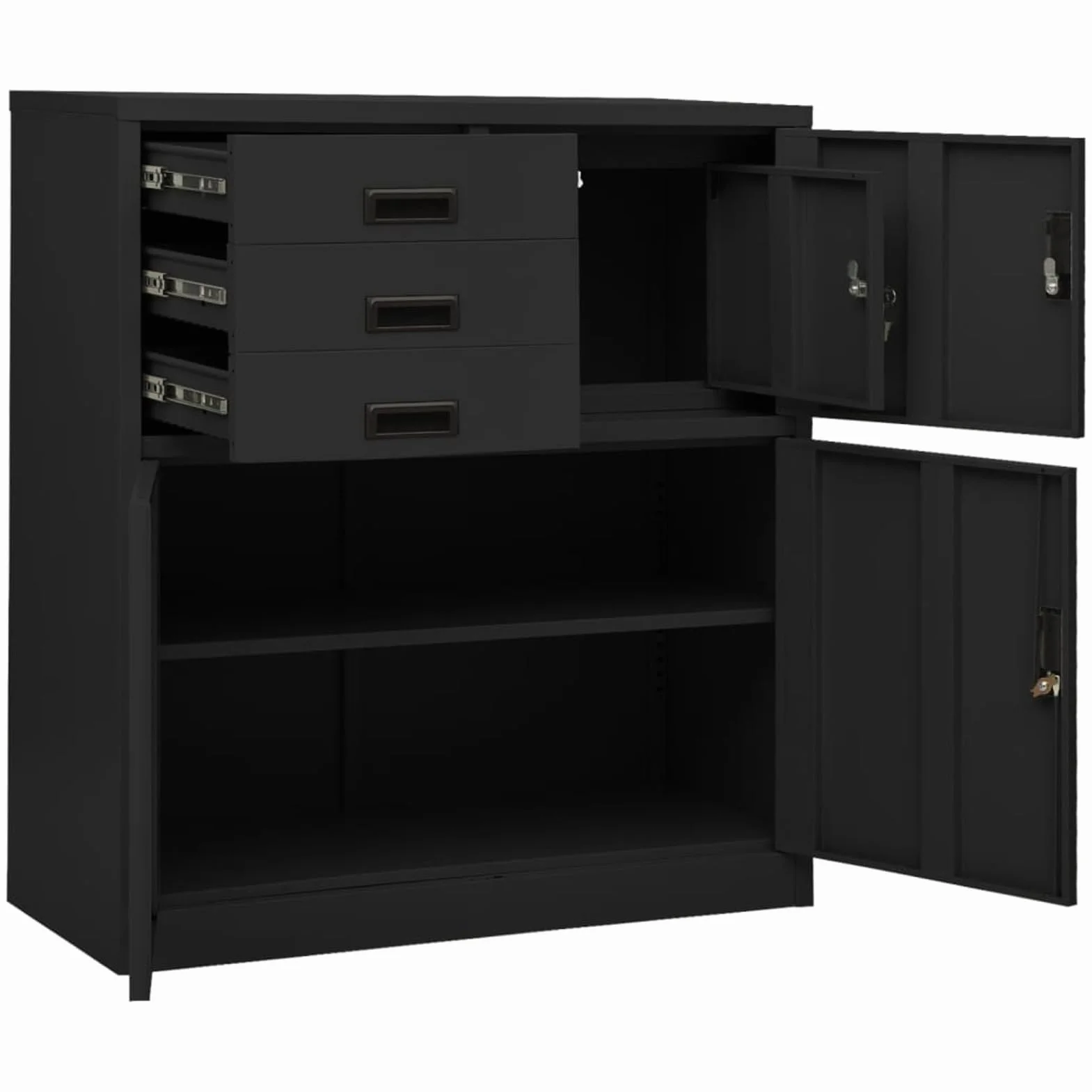 Homgoday Archivador de acero antracita 90 x 40 x 102 cm con taquilla y 3 cajones – Oficina orden Model336408