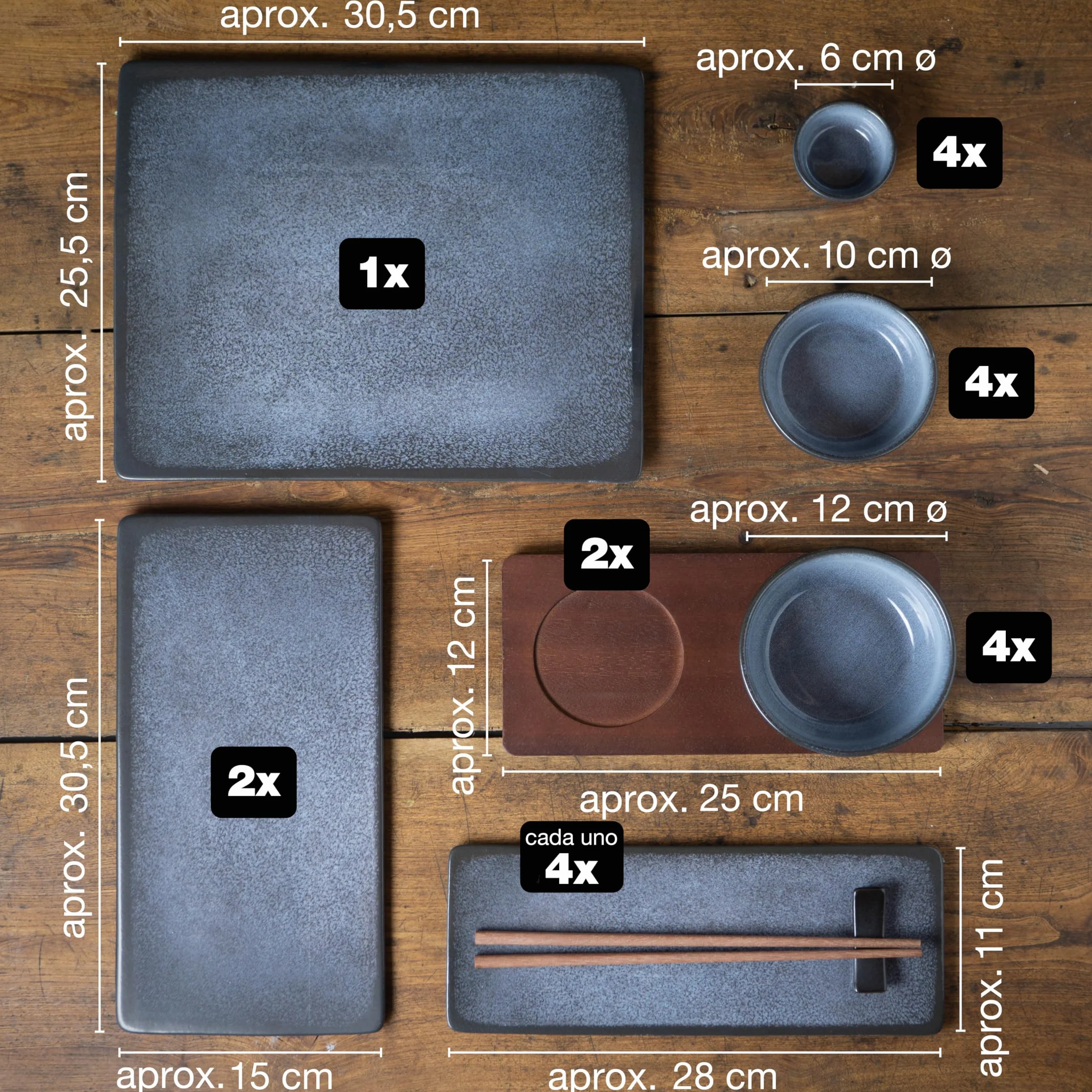 Moritz & Moritz Vajilla Sushi - Platos Sushi Ceramica - Plates Set 29 Piezas para 4 Personas - Plato Sushi con Palillos Soporte de Palillos Cuencos para Wasabi