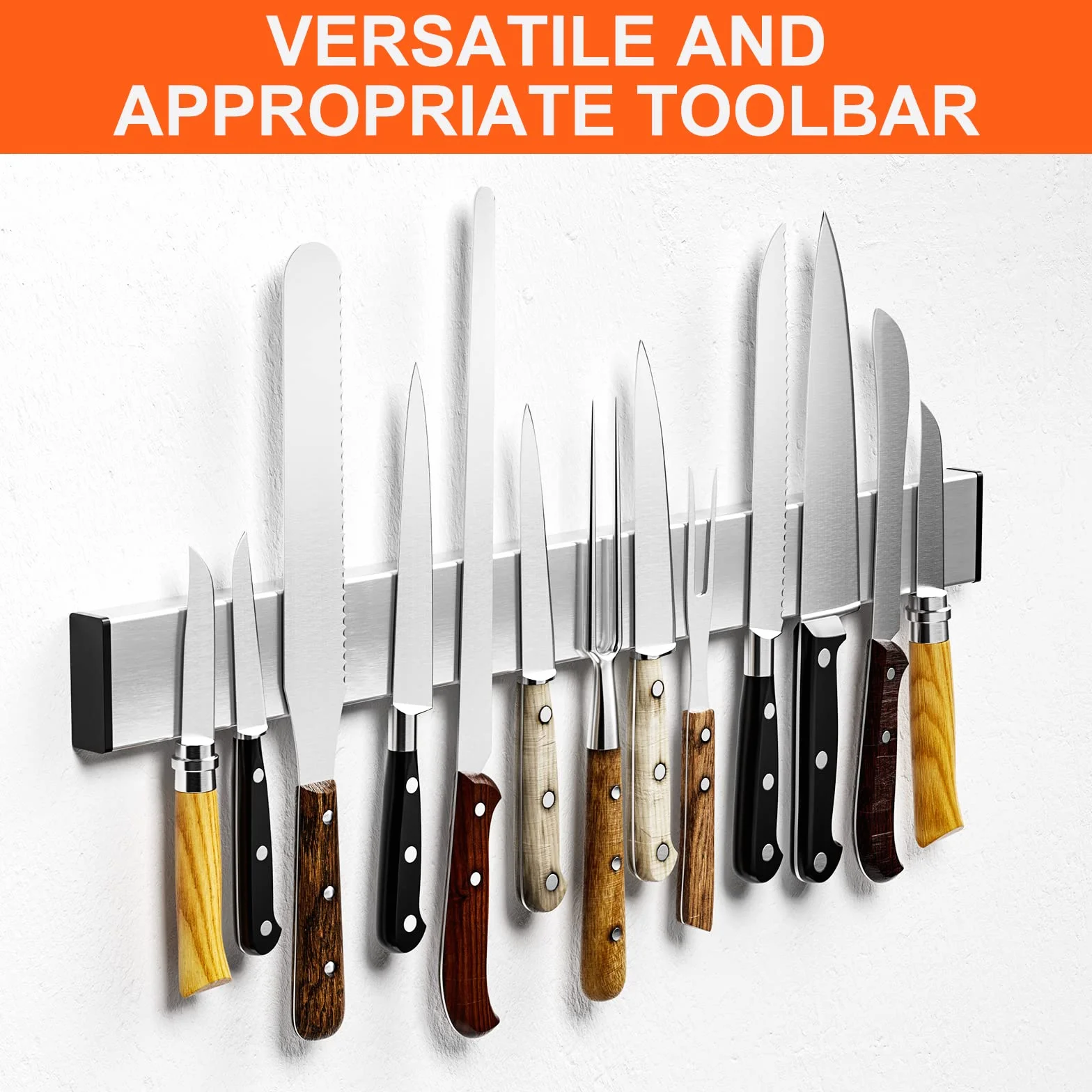 Newaner 30CM Cuchilla Magnética, Barra Magnetica para Cuchillos con Autoadhesivo, Acero Inoxidable Cuchillero Magnetico, Puede Absorber Herramientas de Hierro, cucharas, espátulas