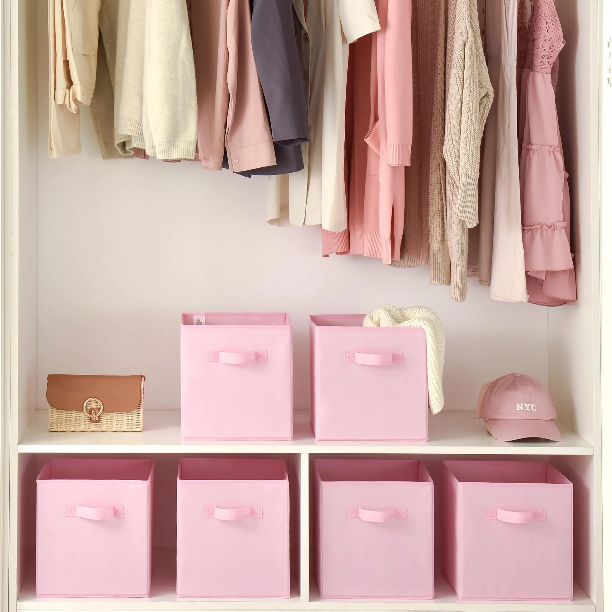GRANNY SAYS Cubos Almacenaje, Pack de 6 Cubos de Almacenamiento 27x27, Cajas Almacenaje Tela, Cestas Organizadoras, Cajas Organizadoras Plegable, Kallax Accesorios, Cajas para Estanterias, Rosa