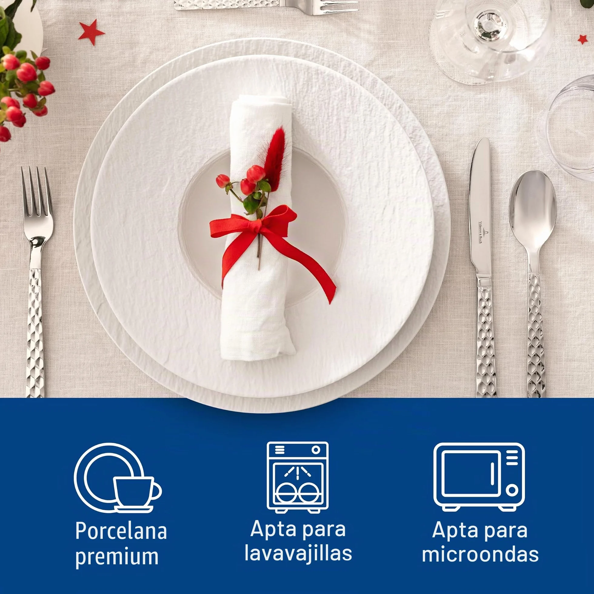 Villeroy & Boch – Manufacture, Set De Platos, 4 Piezas, Vajilla Para 2 Personas, Porcelana Premium, Blanco