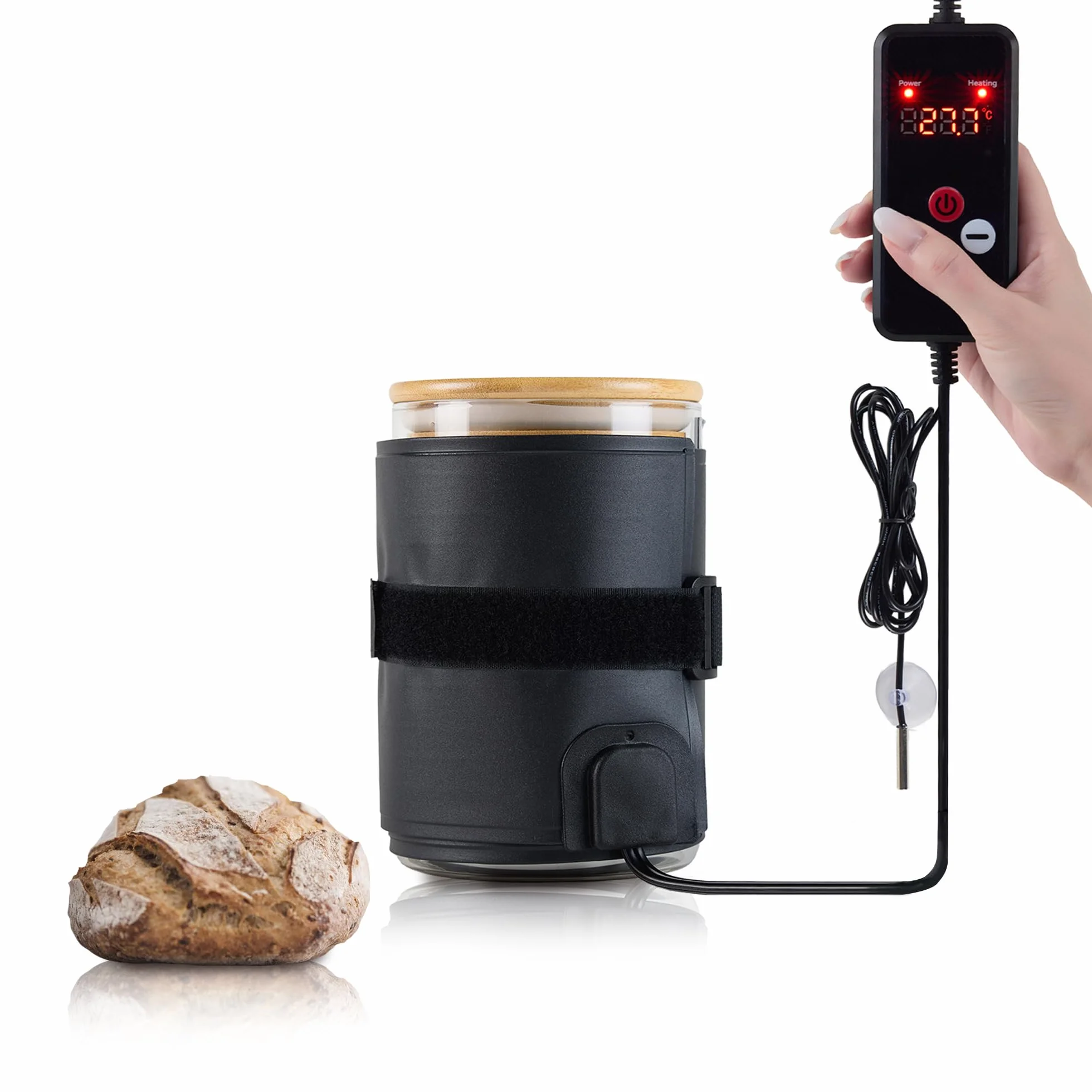 Envoltura térmica de tarro calentador de masa madre con sensor NTC para prueba de pan, temperatura ajustable (5-45 ℃) para fermentación de masa madre