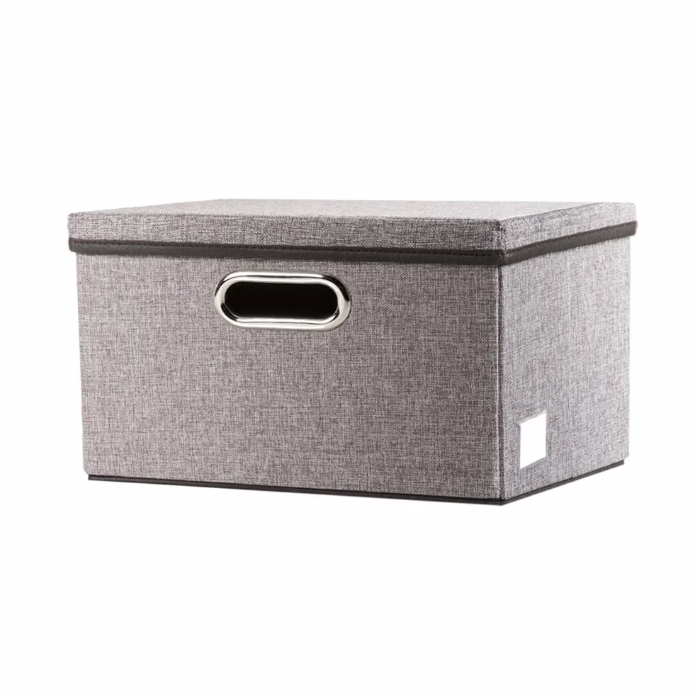 Prandom Caja de almacenamiento plegable con tapa[Paquete de 1],cajas almacenaje decorativas,Contenedor organizador de lino con asa,gris(29x22x17cm)