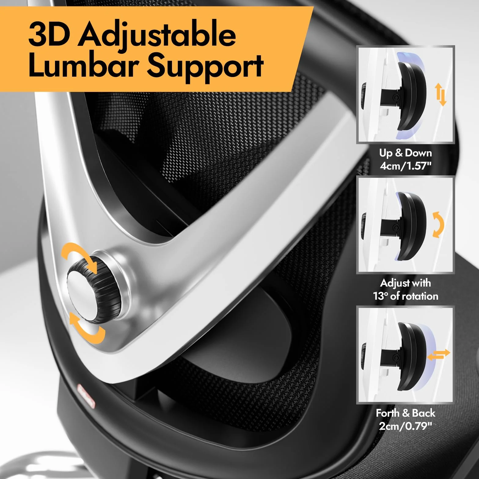 Silla de Oficina Ergonómica HOLLUDLE con Soporte Lumbar 3D y Reposabrazos Ajustables, Negra