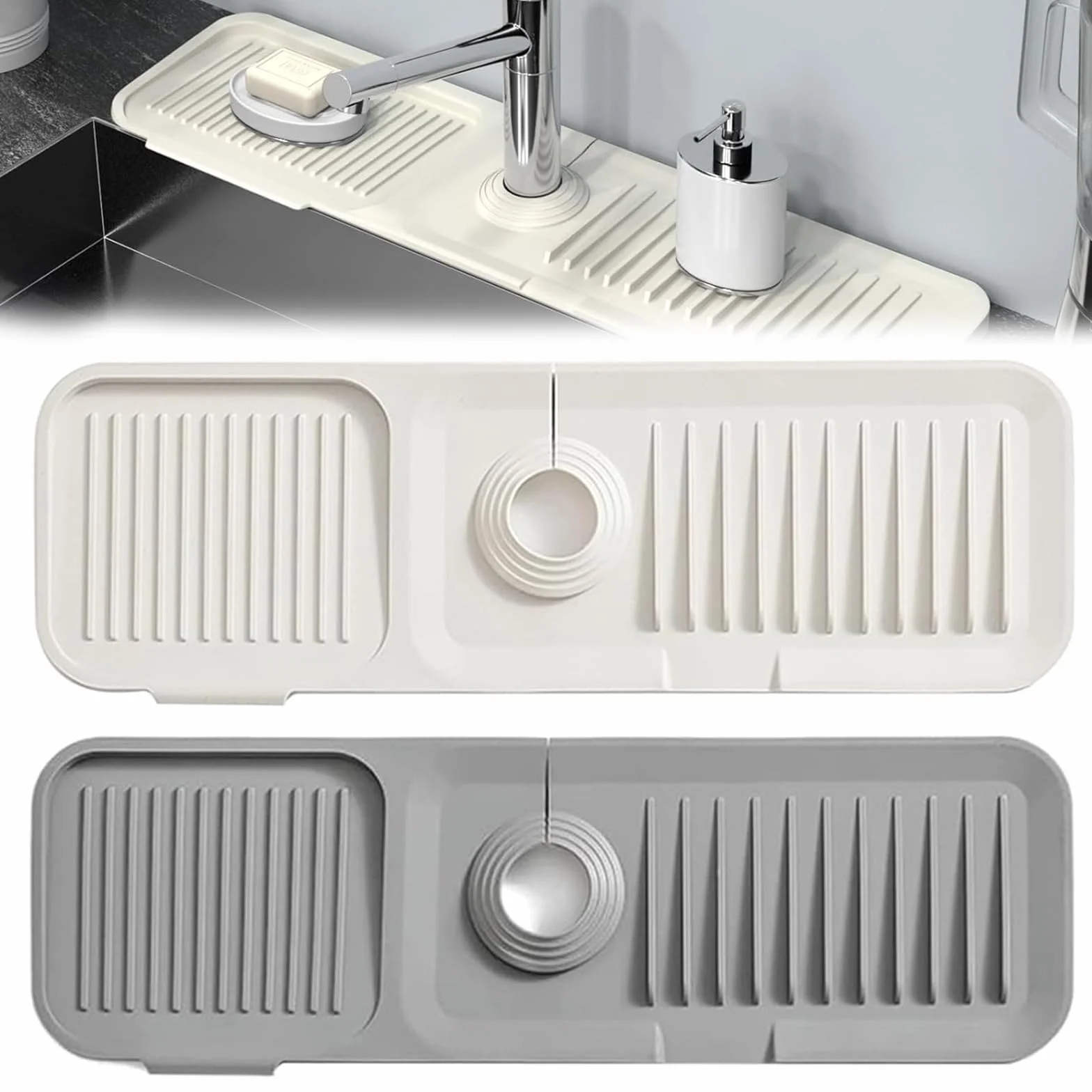 2 Piezas Escurridor Fregadero Accesorios Cocina Alfombrilla Silicona Fregadero Bandeja de Goteo Almohadilla de Secado de Agua para Drenaje Grifo Cocina Encimeras Baño (39,5x11,7cm)