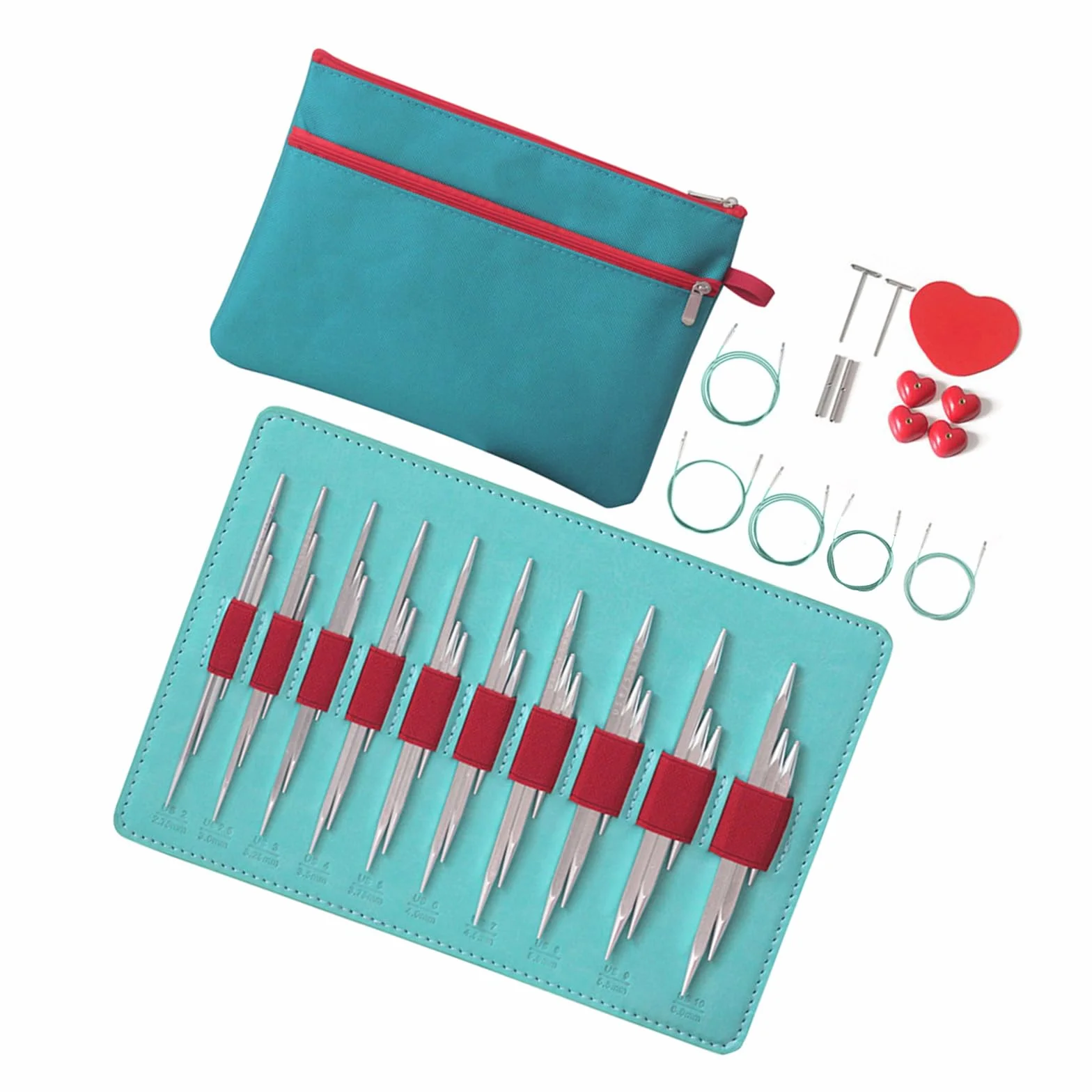 Juego de 10 pares de agujas de tejer circulares intercambiables con bolsa de almacenamiento para crochet, herramienta para tejer con aguja de suéter de aluminio de 2, 75-6, 0mm