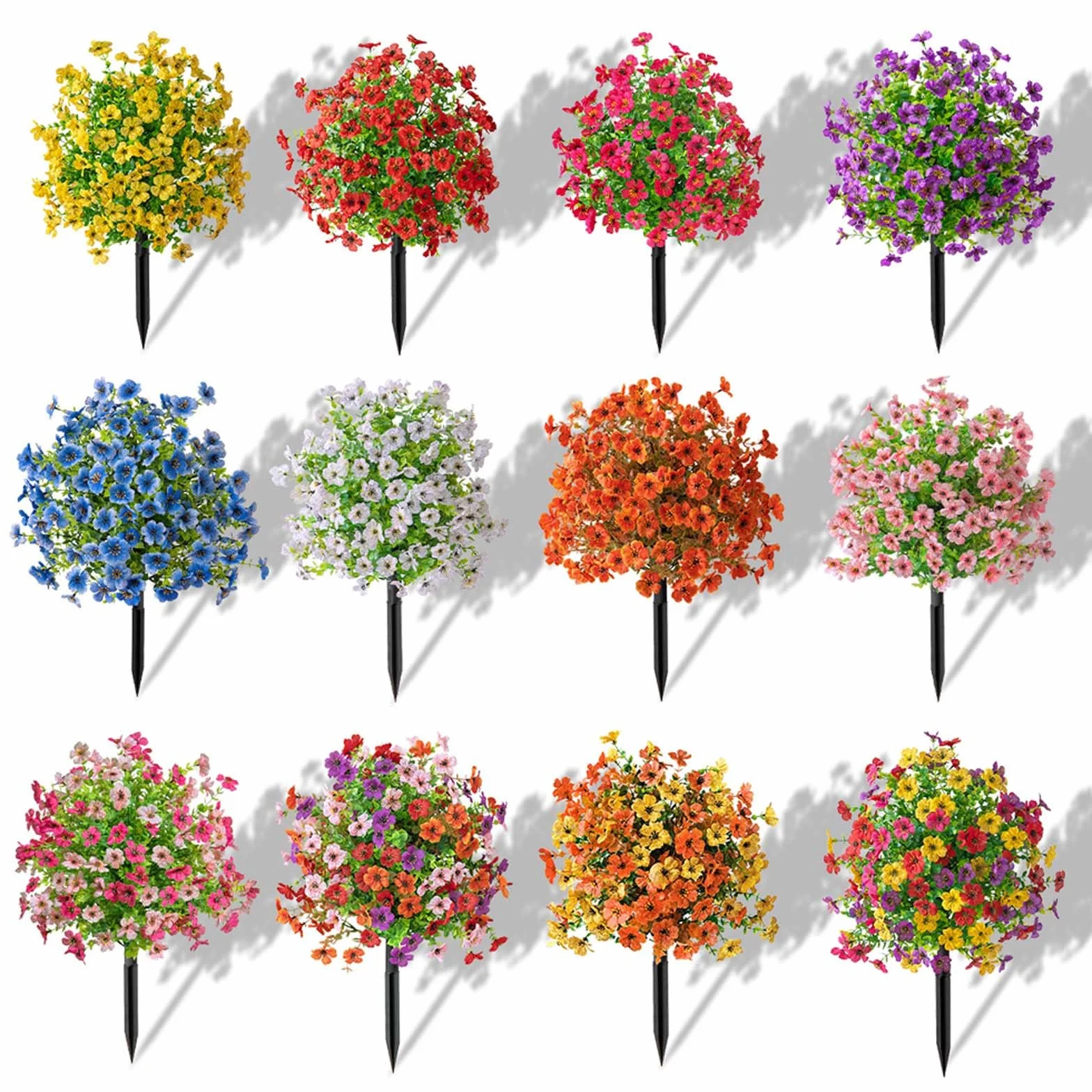 Árbol de topiario artificial con estaca, 2 unidades, 58 cm, bolas de flores artificiales, resistentes a los rayos UV y a la intemperie, bolas de imitación para jardín, porche, balcón, multicolor (c)