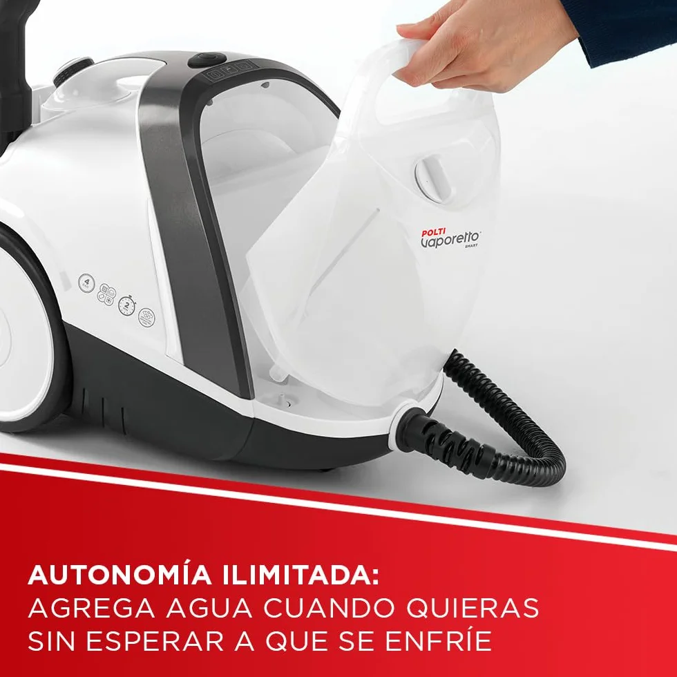 Polti Vaporetto Smart 120 Limpiador a Vapor 4 Bar 1500 W Depósito 2 L Calentamiento 2 Min 14 Accesorios Blanco/Negro