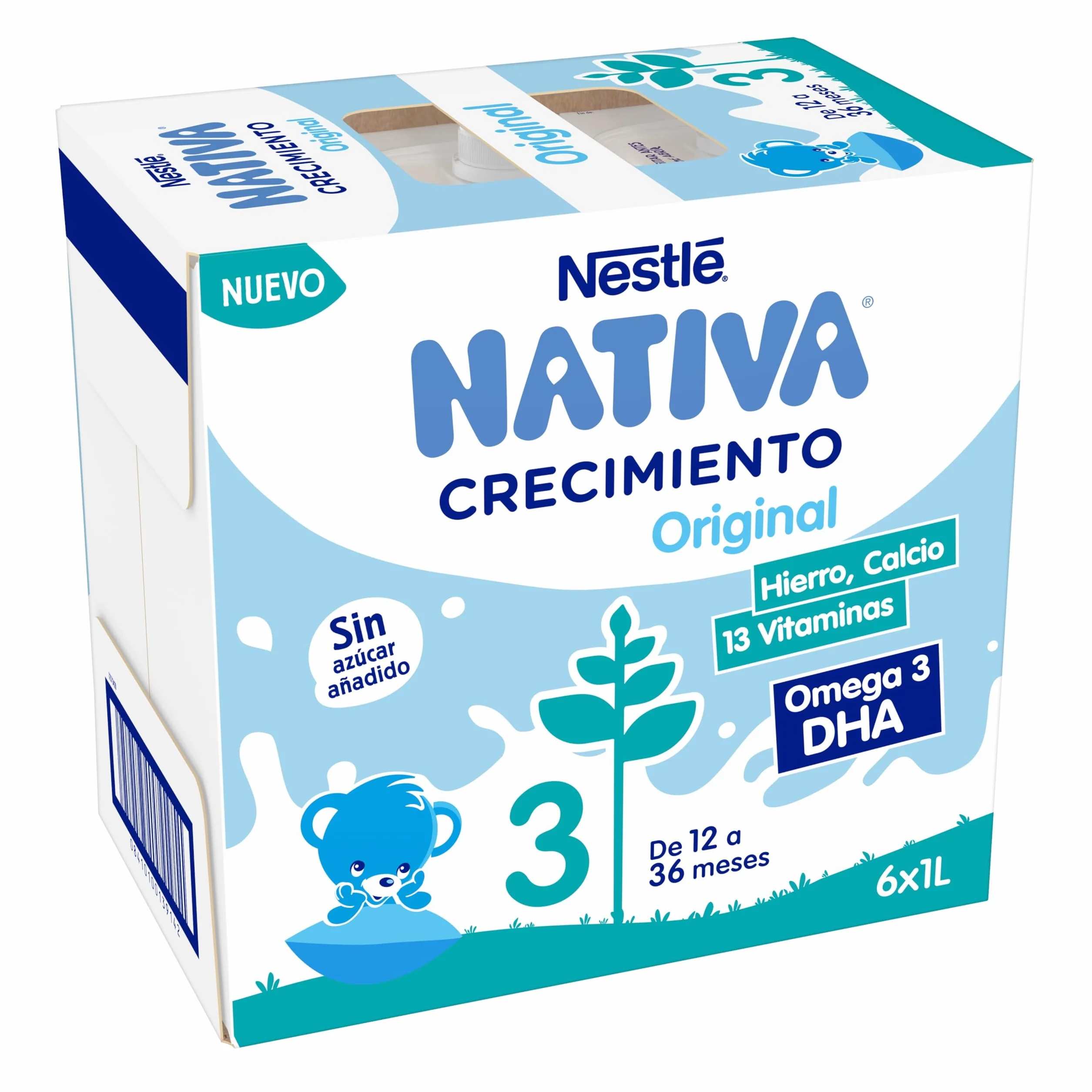 NESTLÉ NATIVA leche crecimiento líquida 3 Original sin azúcar añadido 6 bricks 1L