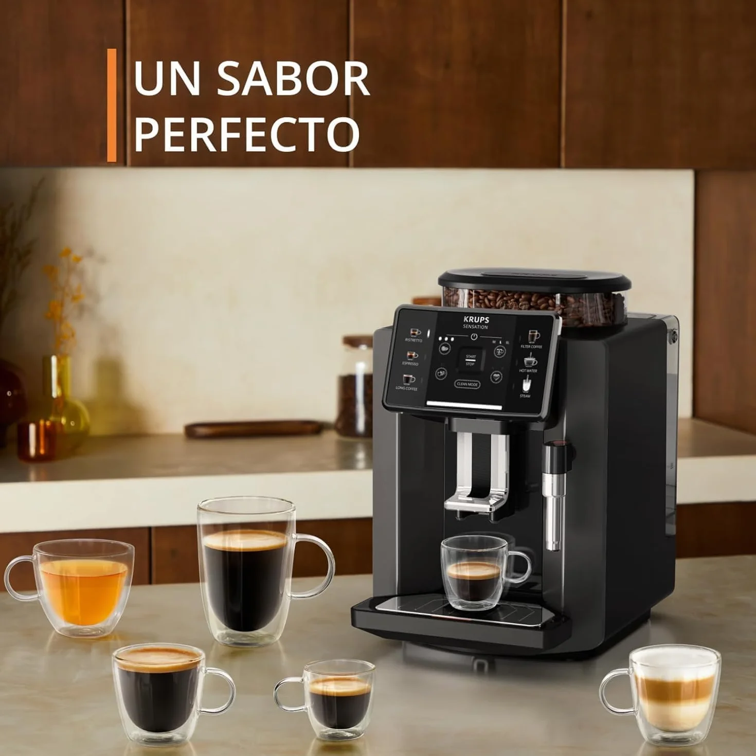 Krups Sensation C50, Cafetera superautomática, Potencia 1450W, Fácil uso, 5 tipos bebidas, Fácil mantenimiento, Alertas lumínicas, Cómoda limpieza, Ajustes personalizados, Boquilla vapor, EA9108