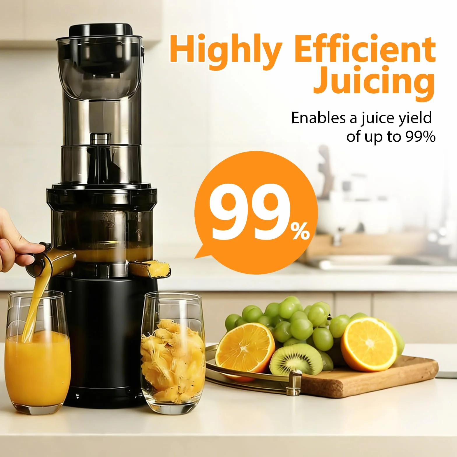 Extractor de Zumos y Verduras, 500W Licuadora Prensado en Frio para Verduras Frutas Enteras, Slow Juicer con Apertura Extractor de 170mm, Fácil Montaje y Limpieza, Sin BPA, Alto Rendimiento de Zumo