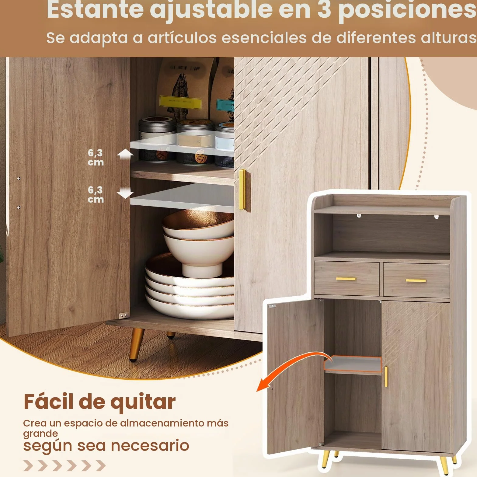 GIANTEX Aparador Buffet de Cocina con 2 Puertas, 2 Cajones y Estantes Abiertos, Armario Auxiliar con Kit Antivuelco, 60 x 30 x 113 cm, Mueble de Almacenamiento para Salón, Comedor, Entrada (Gris)
