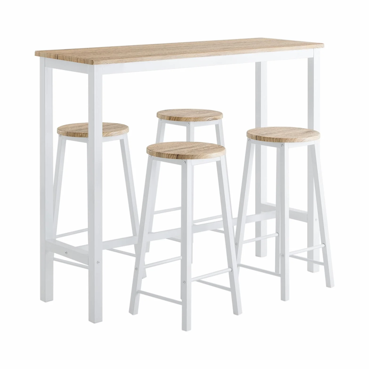 SoBuy Mesa Comedor, Juego de Mesa Alta con 4 Taburetes, Mesa y Sillas de Comedor para Espacios Reducidos, Conjunto de Bar Moderno Blanco OGT22-WN