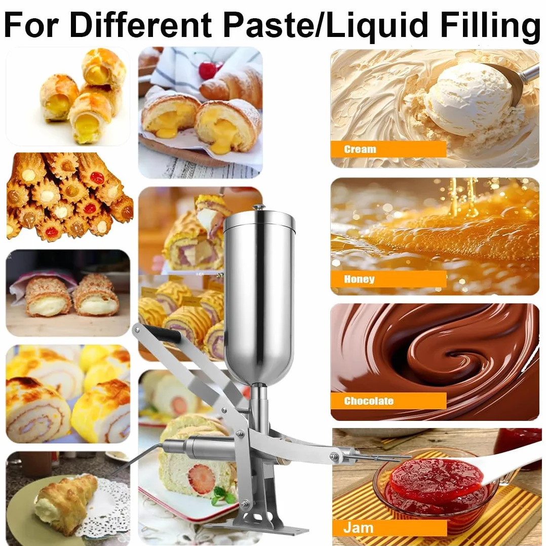 Máquina Rellenadora de Churros Manual 5 litros - Inyector Profesional para Crema, Mermelada y Chocolate | Acero Inoxidable con 4 Boquillas, Precisión ±1g Equipamiento para Pastelerías