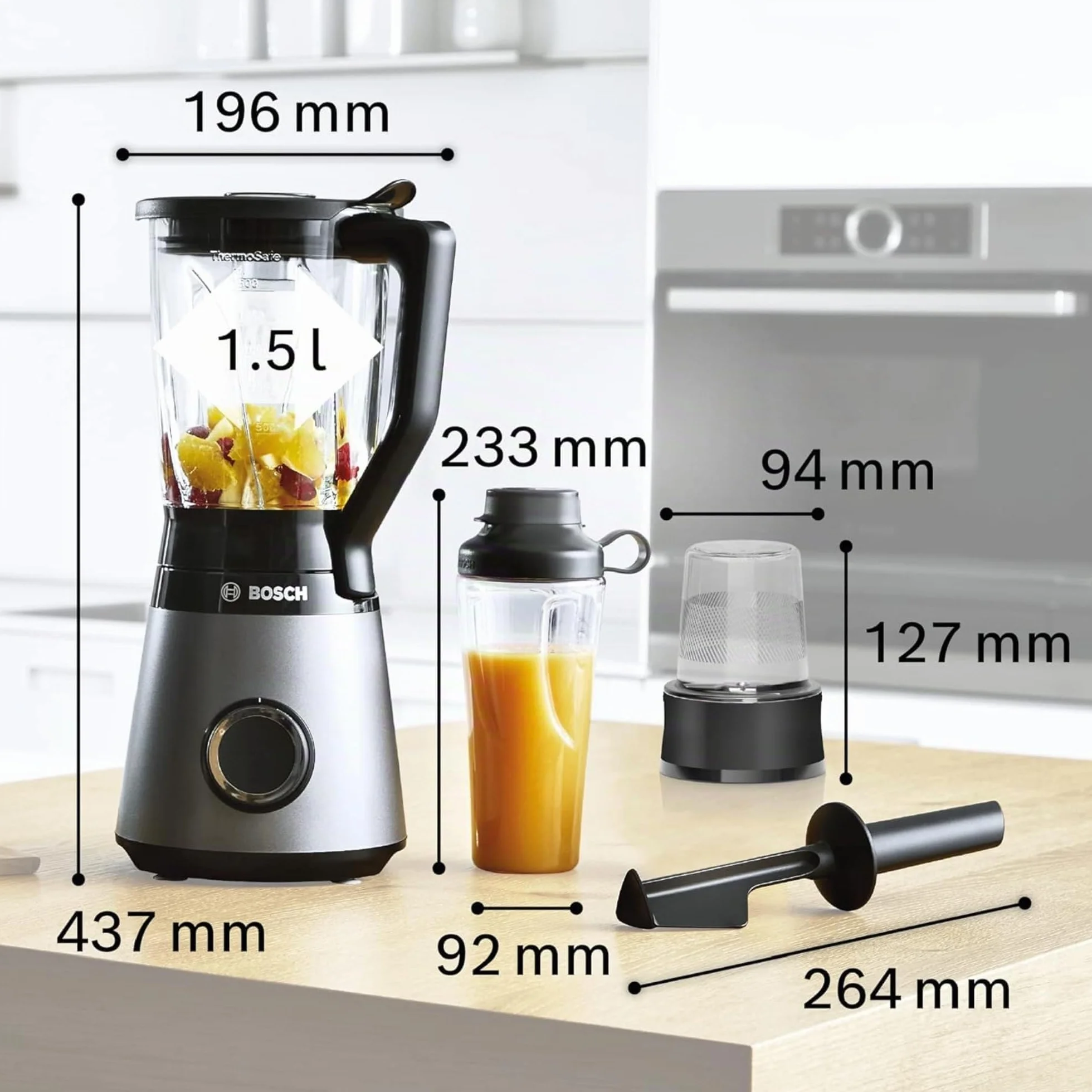 Bosch - Batidora de vaso, VitaPower, Serie 4, 1.200 W, Jarra ThermoSafe de 1,5 litros, negro, MMB6177S