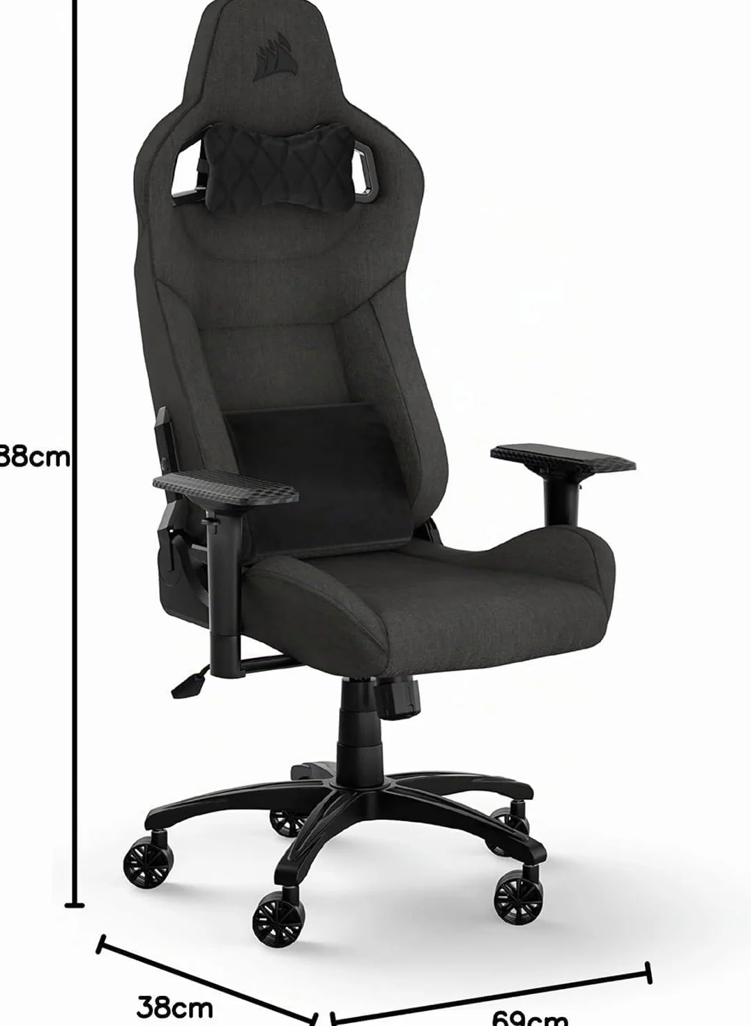 Corsair T3 Rush Fabric Silla para Juegos Carbón 2023 Almohada Cervical Soporte Lumbar Espuma Viscoelástica