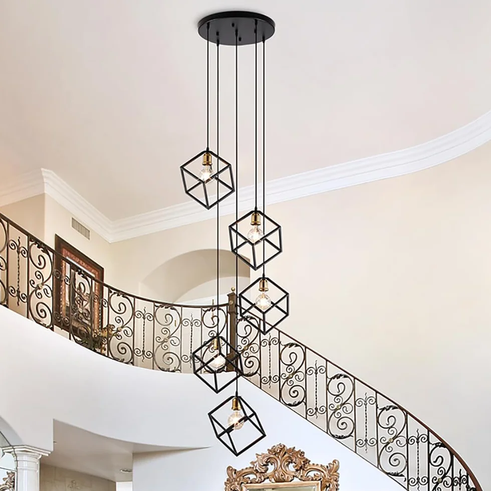 luces larga colgantes luz de techo Colgante Luz Lighting Modernas Sala Casa Dúplex Lámpara Creativa Apartamento Escaleras Lámparas Iluminación Decorativas Villa E27 LED,5 Lights